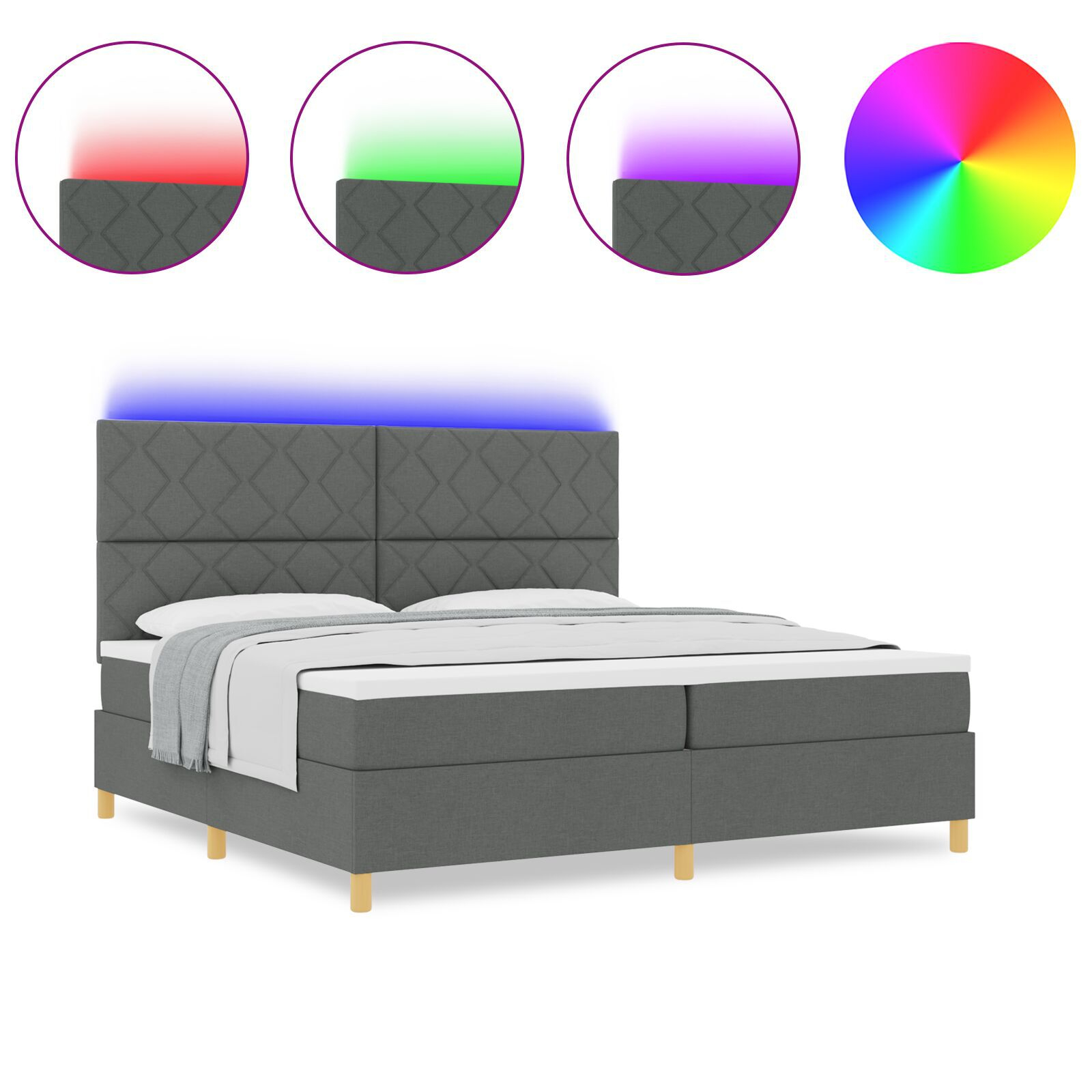 vidaXL Pat cu arcuri cu saltea Gri închis 200 x 200 cm țesătură vidaXL Pat cu arcuri cu saltea Gri închis 200 x 200 cm țesătură