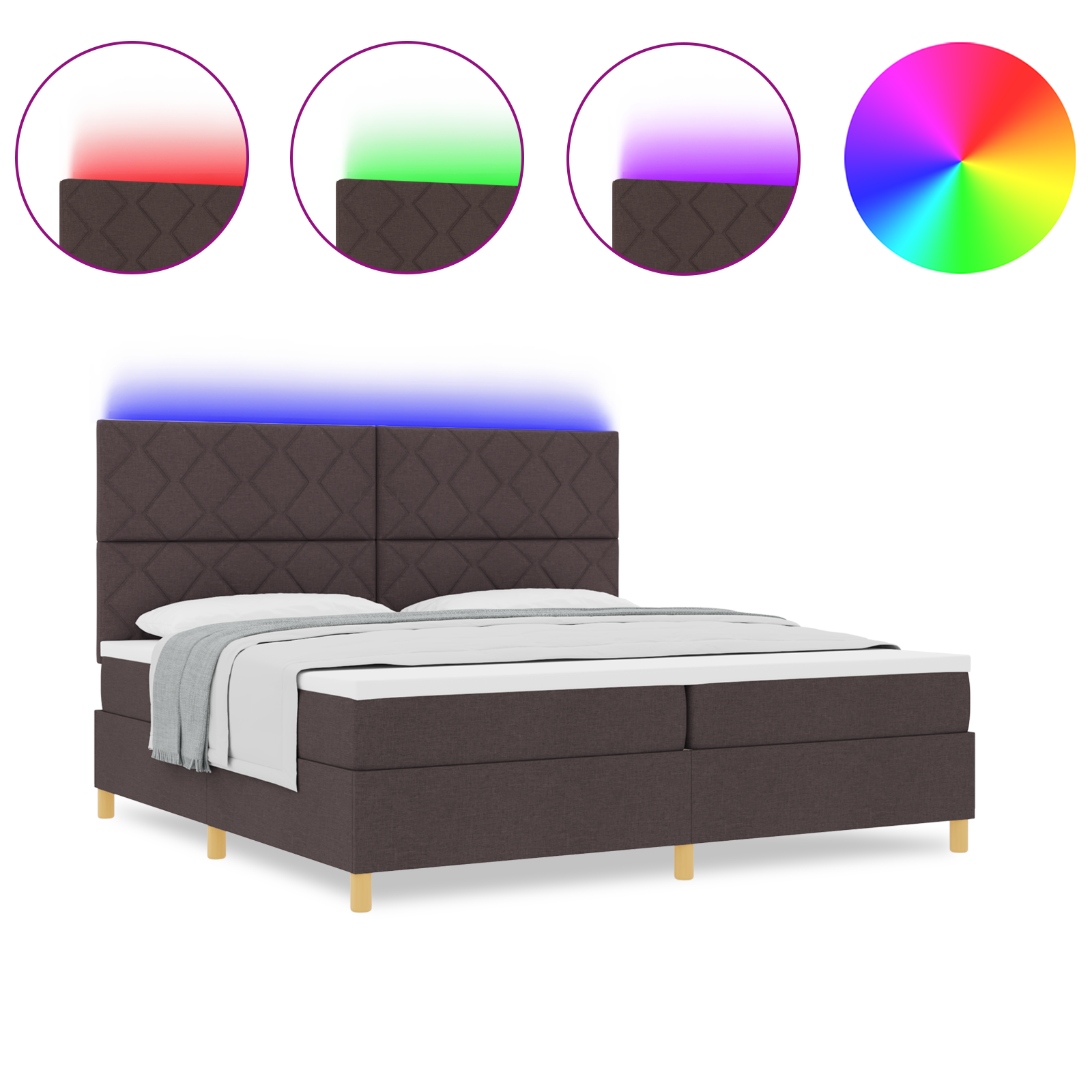 vidaXL Pat cu arcuri cu saltea Maro închis 200 x 200 cm țesătură vidaXL Pat cu arcuri cu saltea Maro închis 200 x 200 cm țesătură