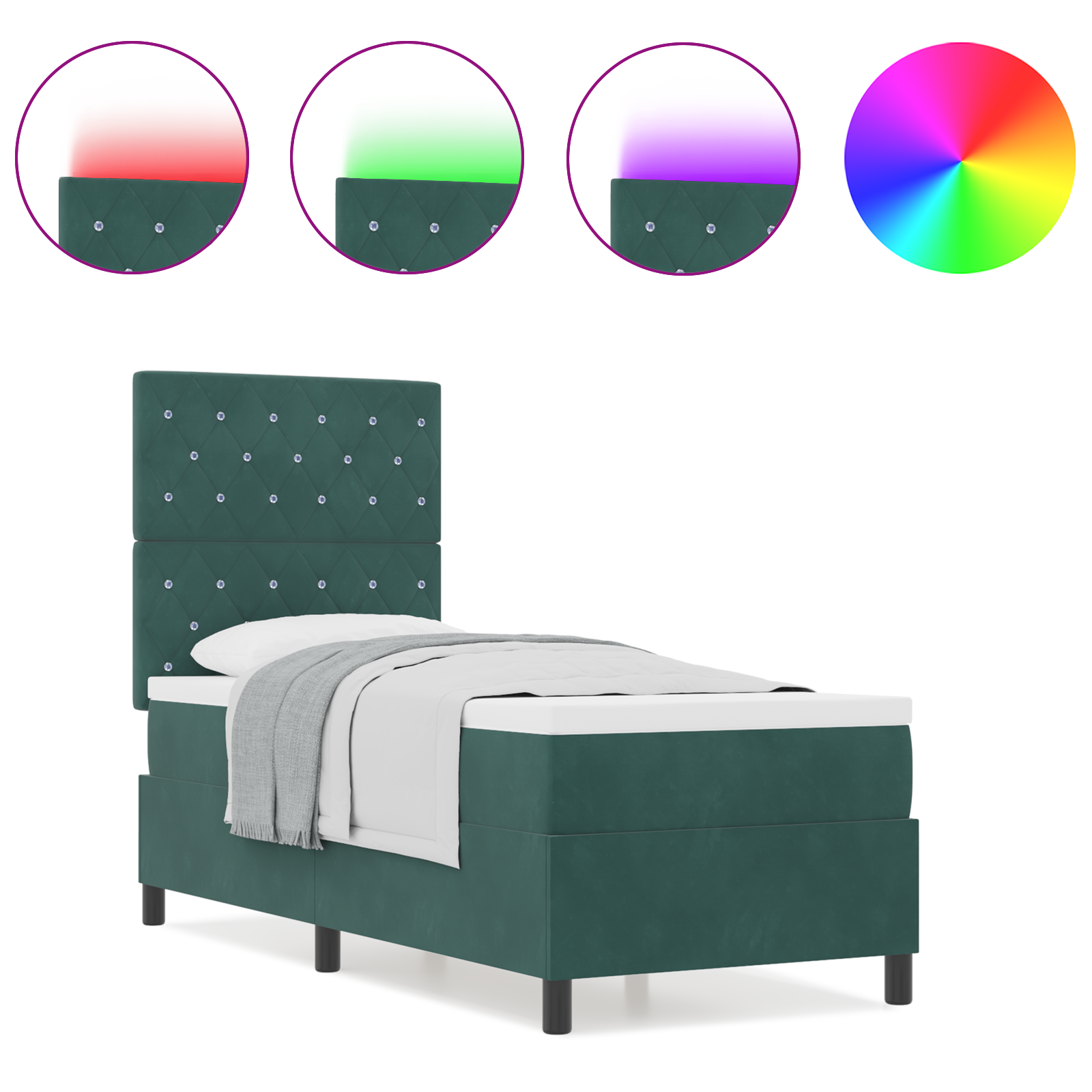 vidaXL Pat cu arcuri cu saltea Verde închis 80 x 200 cm Catifea vidaXL Pat cu arcuri cu saltea Verde închis 80 x 200 cm Catifea