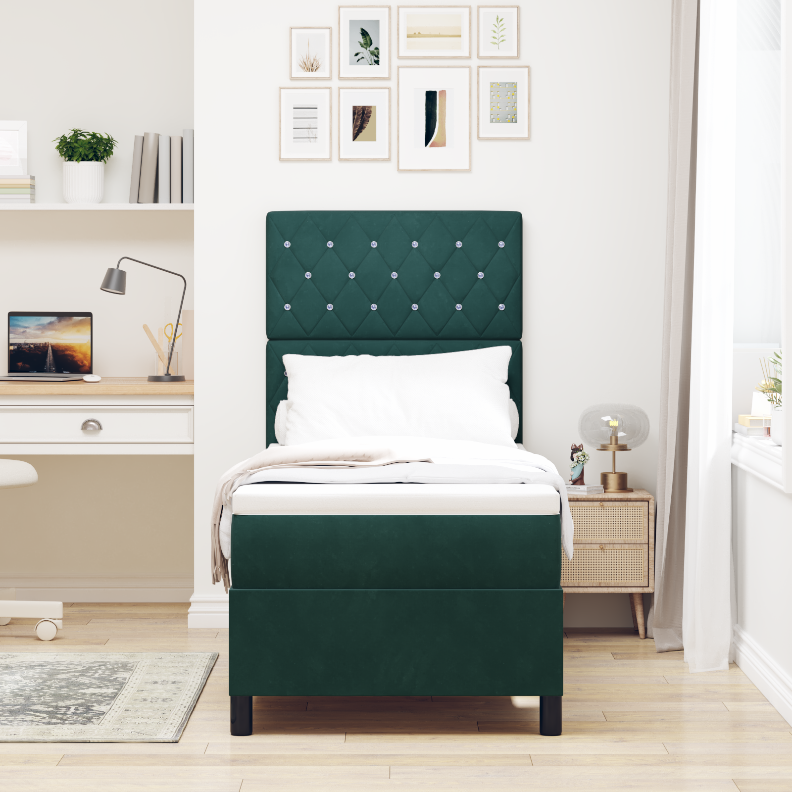 vidaXL Pat cu arcuri cu saltea Verde închis 80 x 200 cm Catifea vidaXL Pat cu arcuri cu saltea Verde închis 80 x 200 cm Catifea