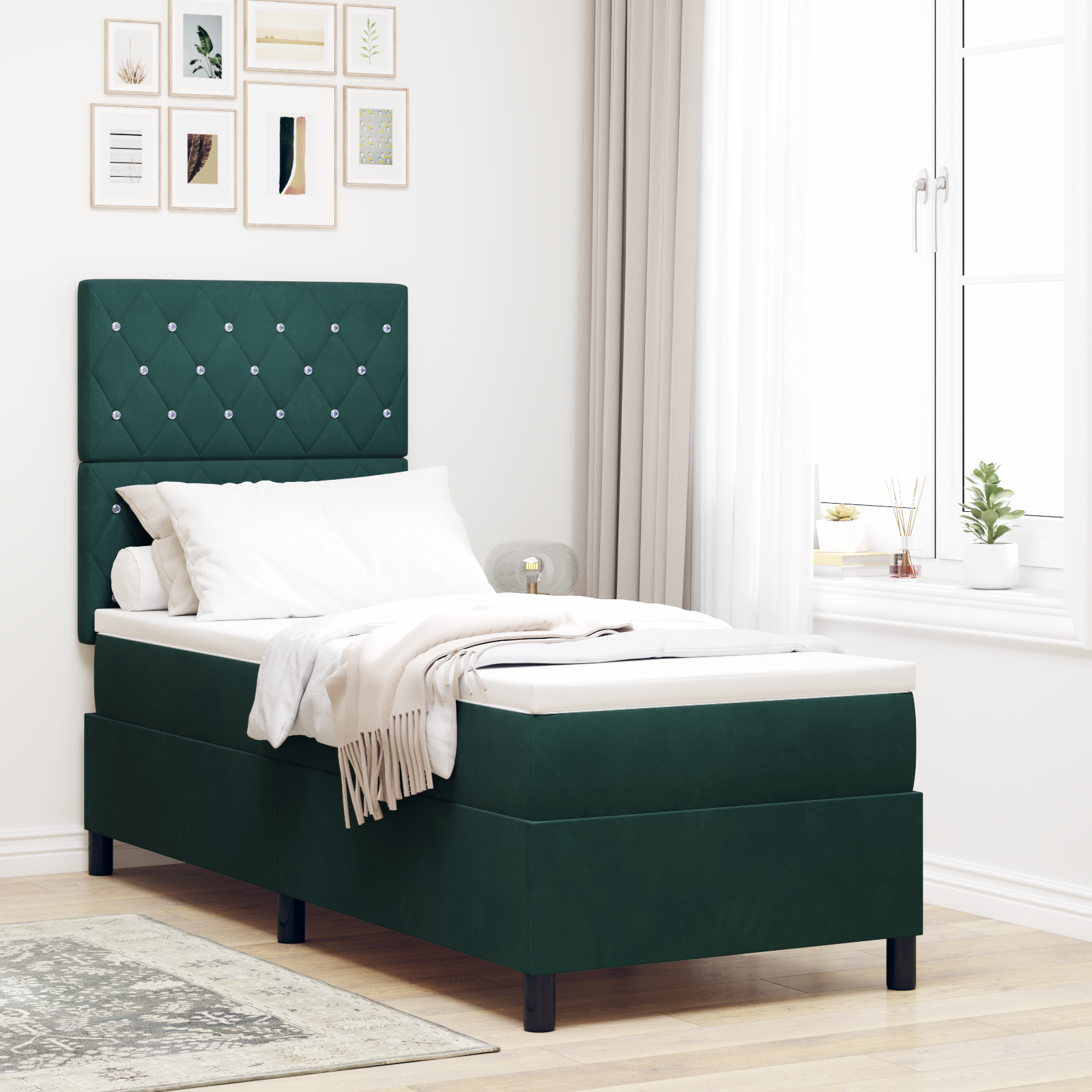 vidaXL Pat cu arcuri cu saltea Verde închis 80 x 200 cm Catifea vidaXL Pat cu arcuri cu saltea Verde închis 80 x 200 cm Catifea