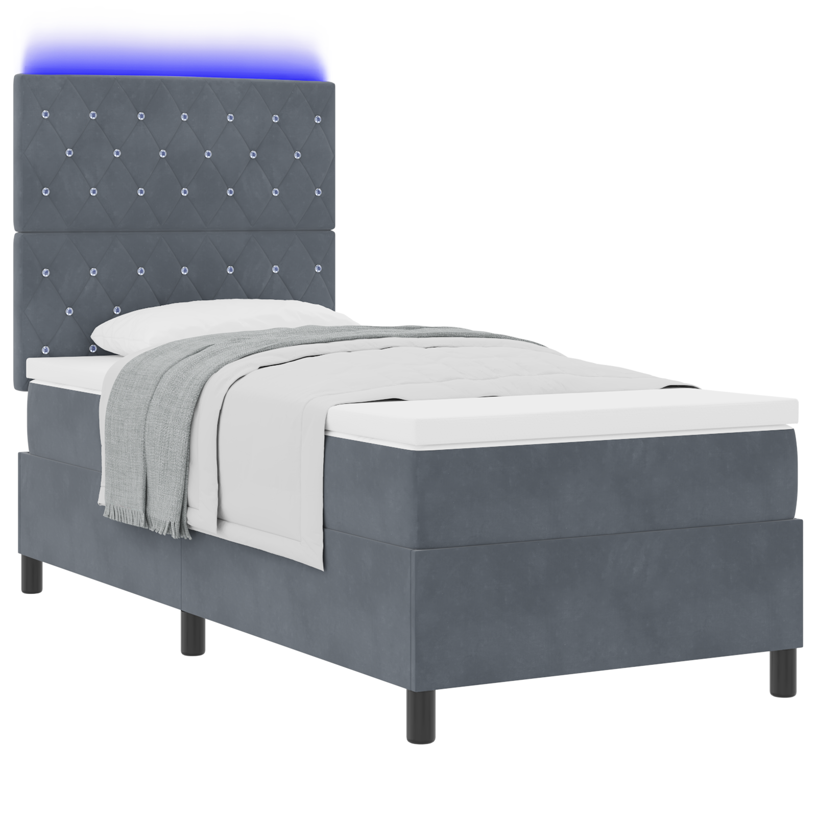 vidaXL Pat cu arcuri cu saltea Gri închis 90 x 190 cm Catifea vidaXL Pat cu arcuri cu saltea Gri închis 90 x 190 cm Catifea