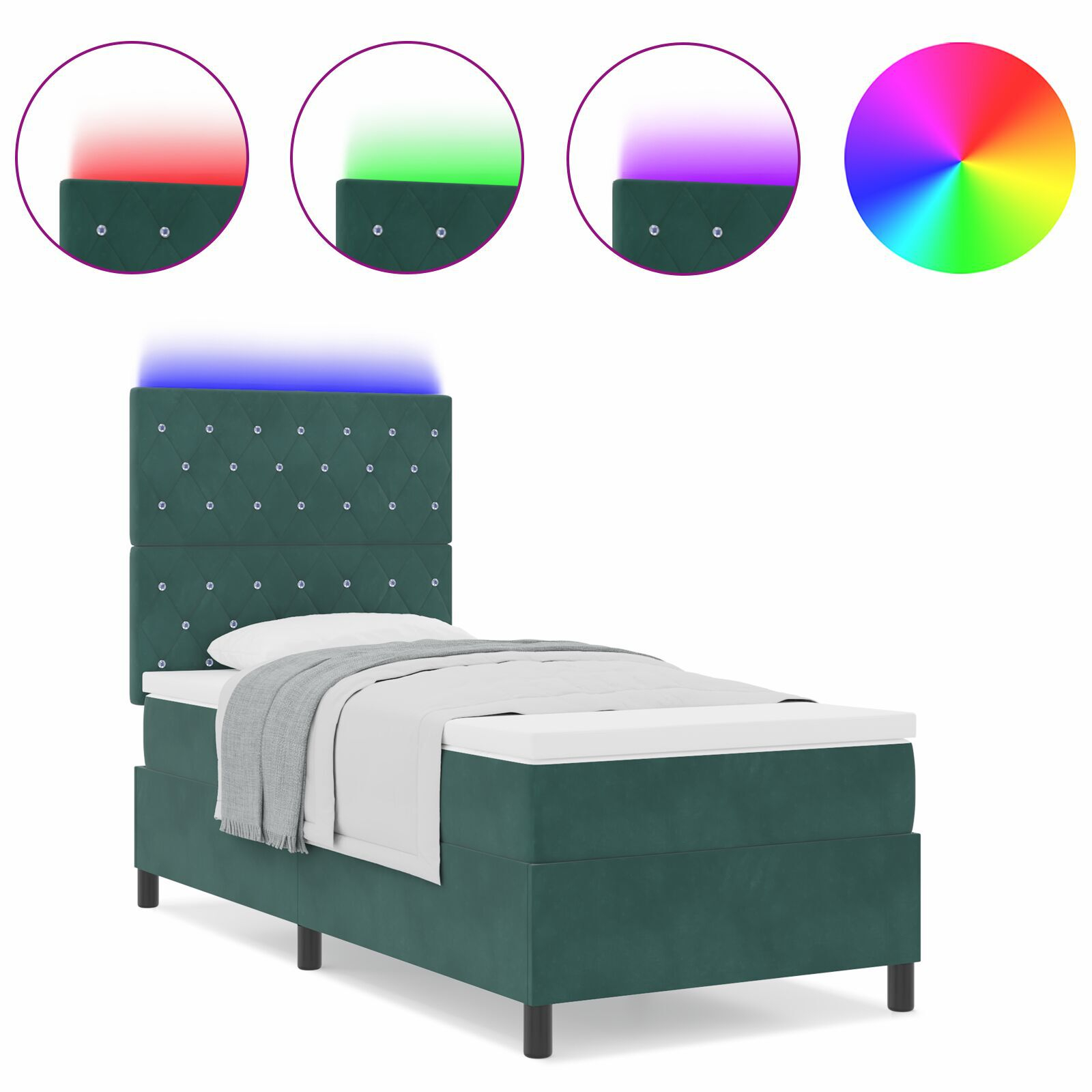 vidaXL Pat cu arcuri cu saltea Verde închis 90 x 190 cm Catifea vidaXL Pat cu arcuri cu saltea Verde închis 90 x 190 cm Catifea