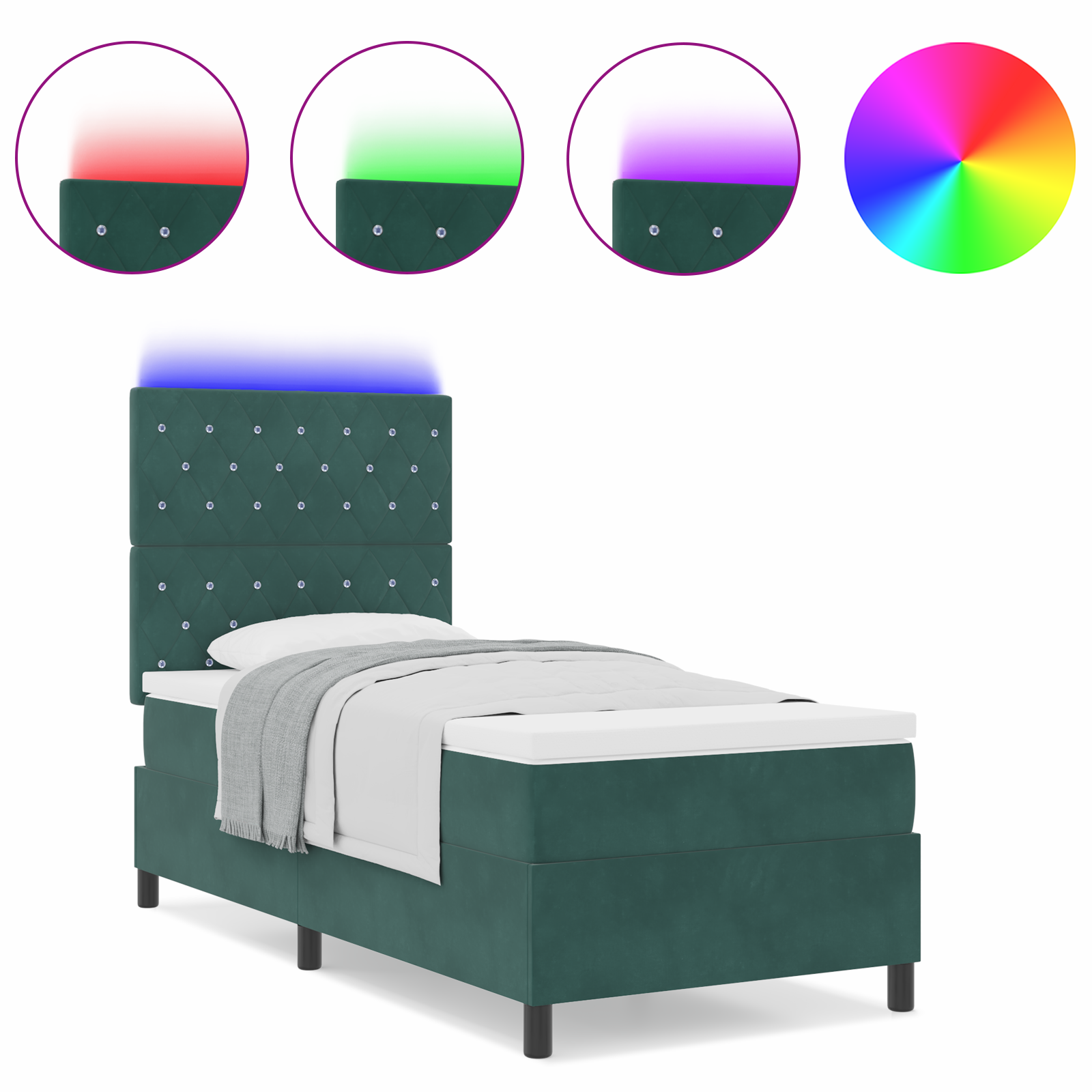 vidaXL Pat cu arcuri cu saltea Verde închis 90 x 200 cm Catifea vidaXL Pat cu arcuri cu saltea Verde închis 90 x 200 cm Catifea