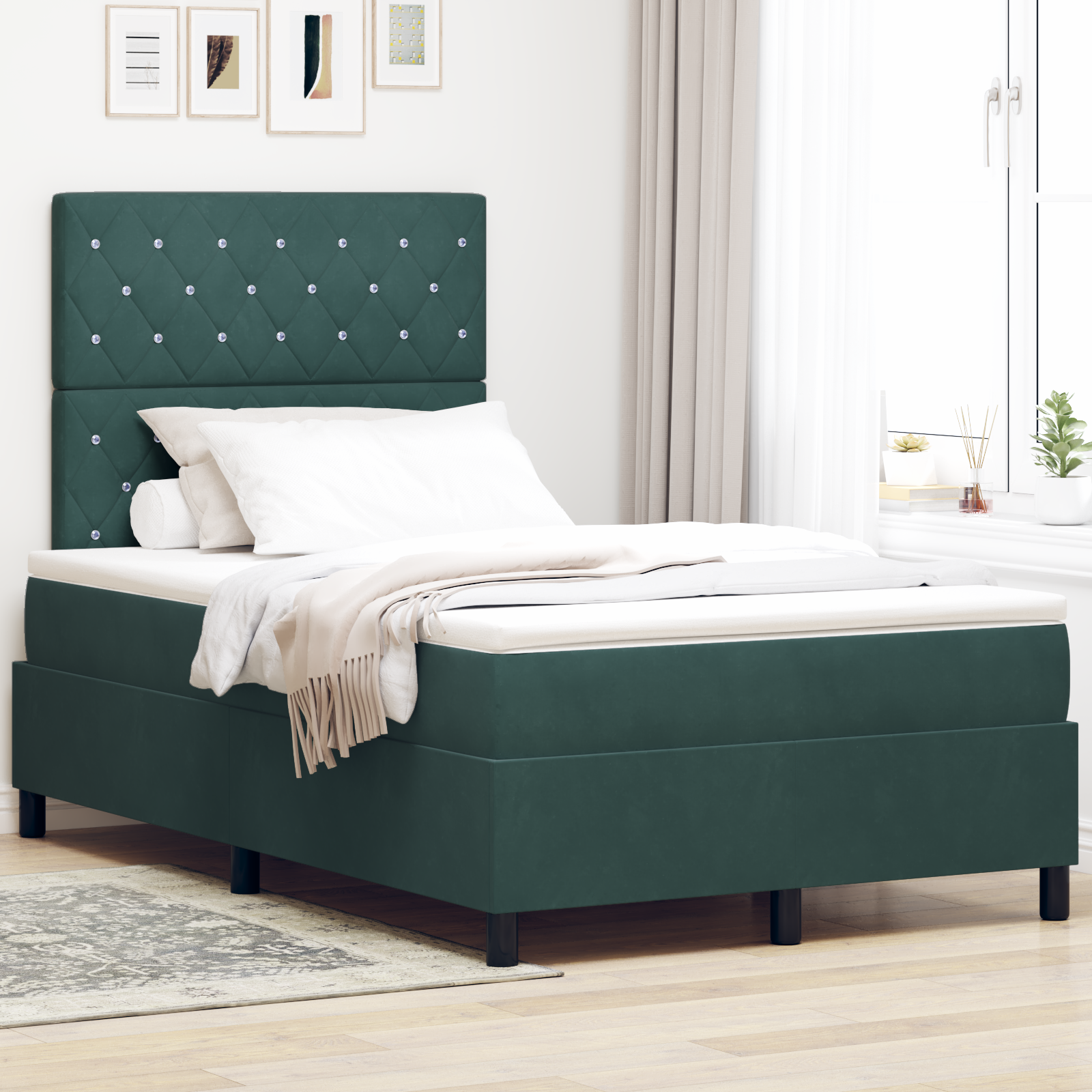 vidaXL Pat cu arcuri cu saltea Verde închis 120 x 190 cm Catifea vidaXL Pat cu arcuri cu saltea Verde închis 120 x 190 cm Catifea