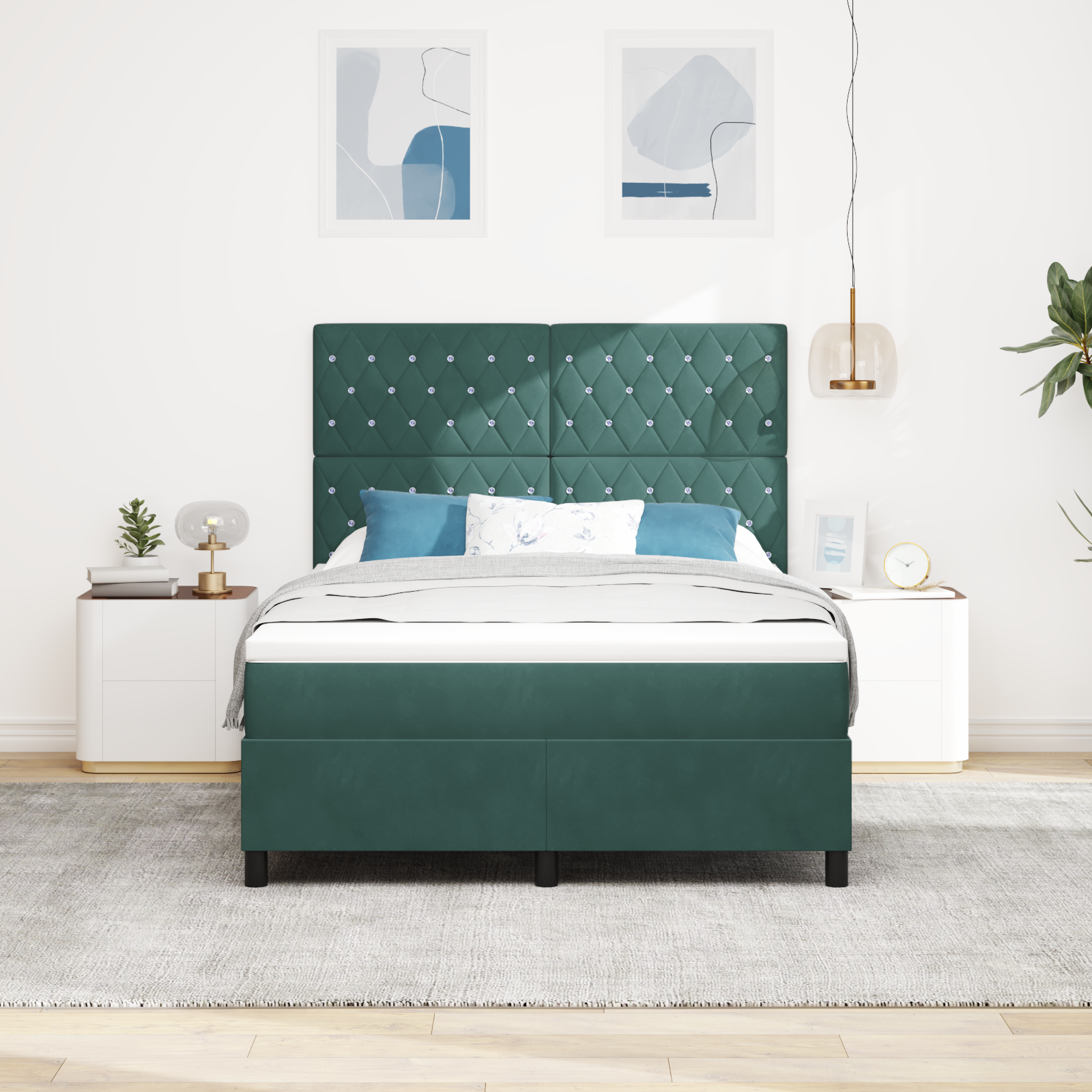vidaXL Pat cu arcuri cu saltea Verde închis 140 x 190 cm Catifea