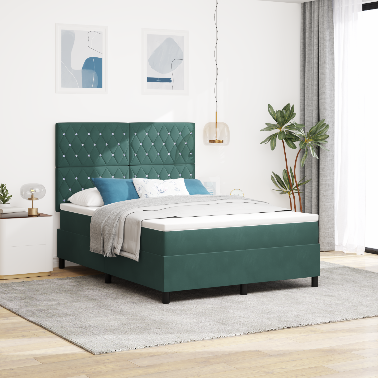 vidaXL Pat cu arcuri cu saltea Verde închis 140 x 200 cm Catifea