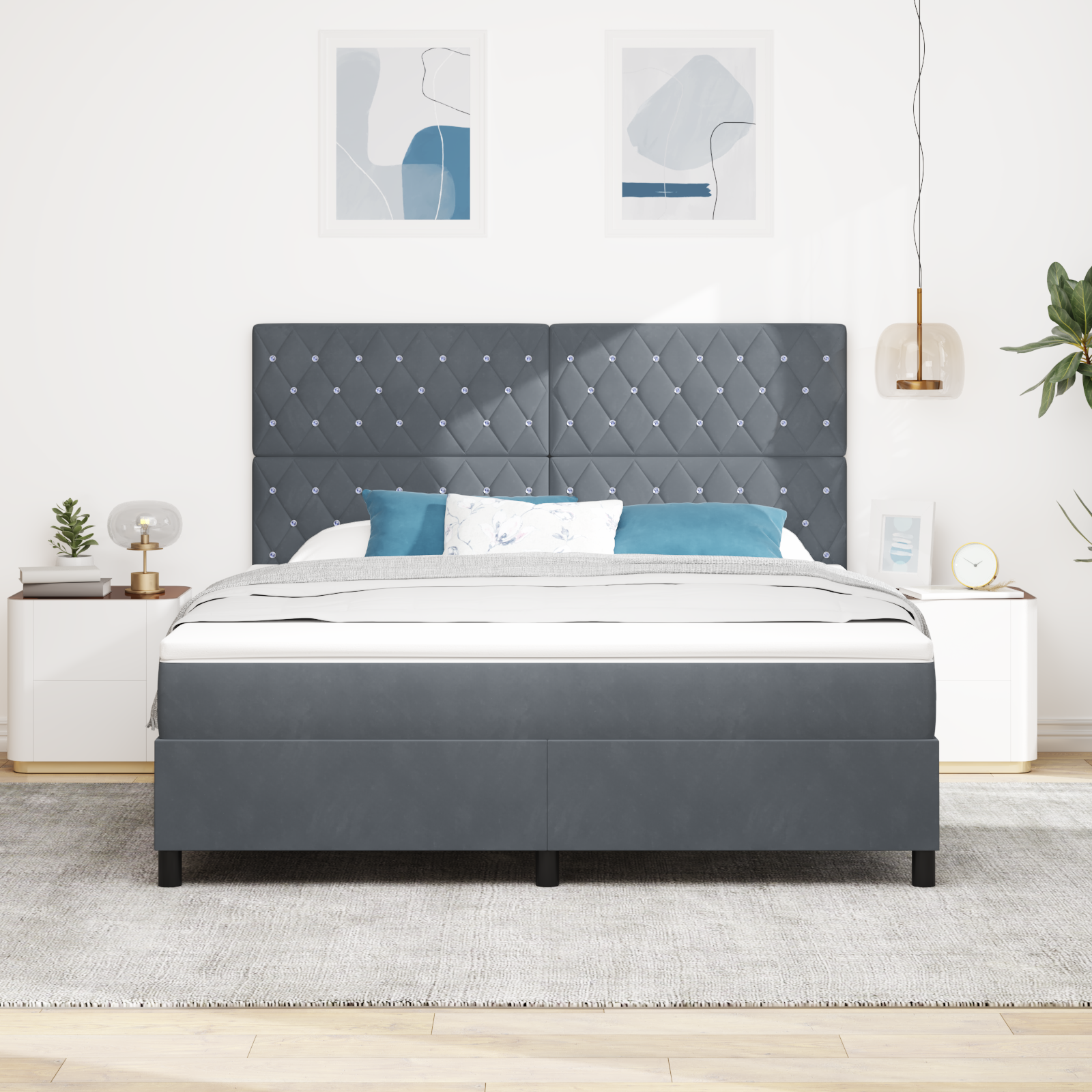 vidaXL Pat cu arcuri cu saltea Gri închis 180 x 200 cm Catifea vidaXL Pat cu arcuri cu saltea Gri închis 180 x 200 cm Catifea