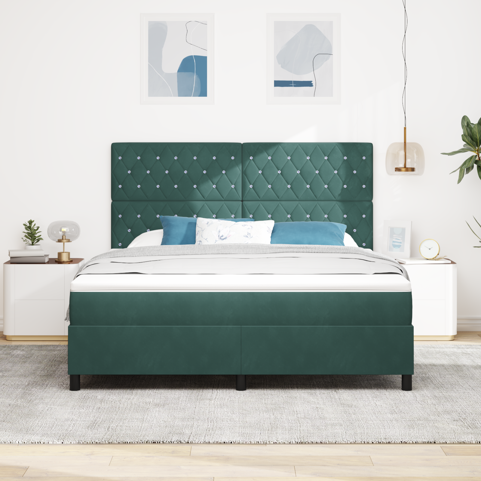 vidaXL Pat cu arcuri cu saltea Verde închis 180 x 200 cm Catifea