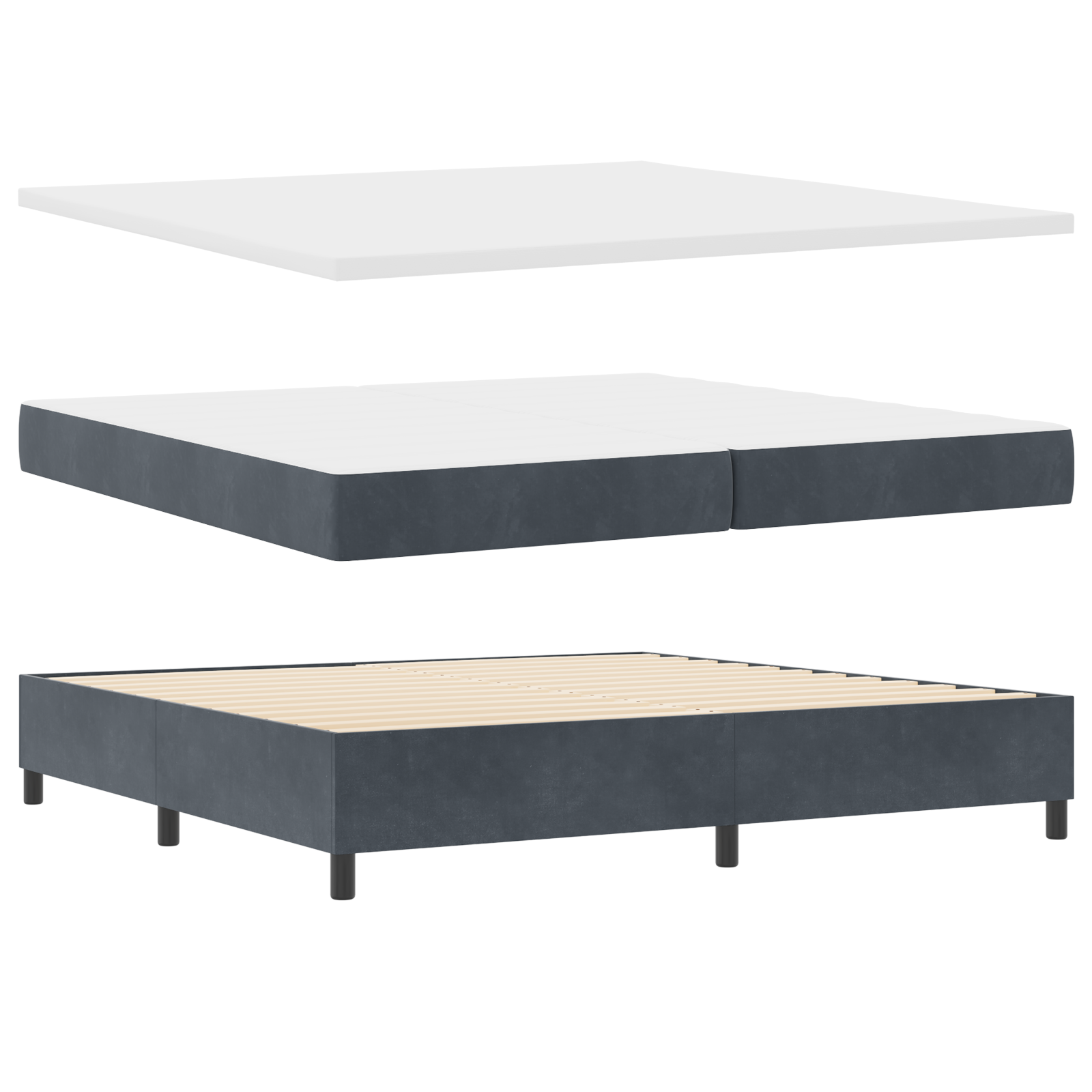vidaXL Pat cu arcuri cu saltea Gri închis 200 x 200 cm Catifea vidaXL Pat cu arcuri cu saltea Gri închis 200 x 200 cm Catifea