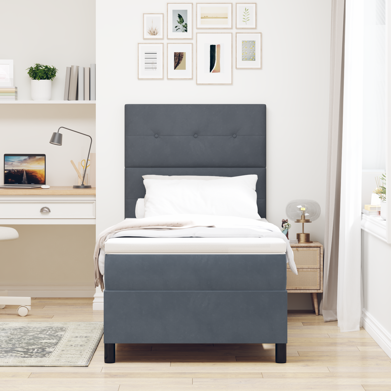 vidaXL Pat cu arcuri cu saltea Gri închis 90 x 190 cm Catifea vidaXL Pat cu arcuri cu saltea Gri închis 90 x 190 cm Catifea