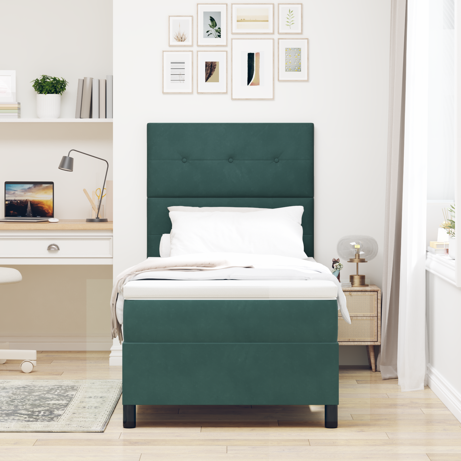 vidaXL Pat cu arcuri cu saltea Verde închis 90 x 190 cm Catifea vidaXL Pat cu arcuri cu saltea Verde închis 90 x 190 cm Catifea
