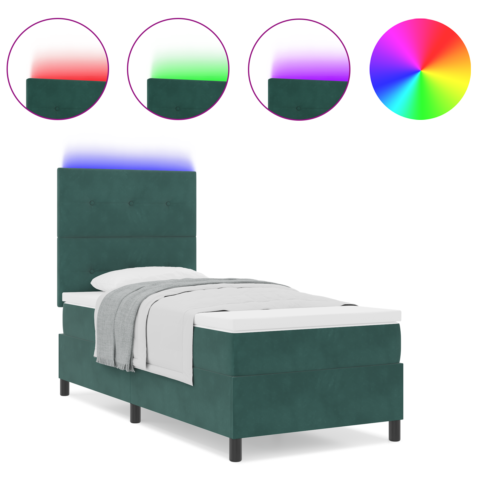 vidaXL Pat cu arcuri cu saltea Verde închis 90 x 200 cm Catifea vidaXL Pat cu arcuri cu saltea Verde închis 90 x 200 cm Catifea