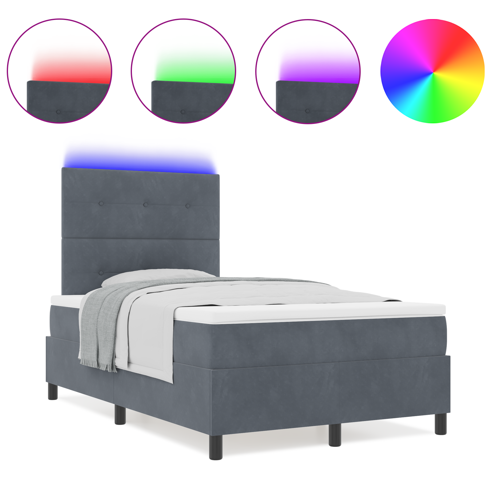 vidaXL Pat cu arcuri cu saltea Gri închis 120 x 190 cm Catifea vidaXL Pat cu arcuri cu saltea Gri închis 120 x 190 cm Catifea