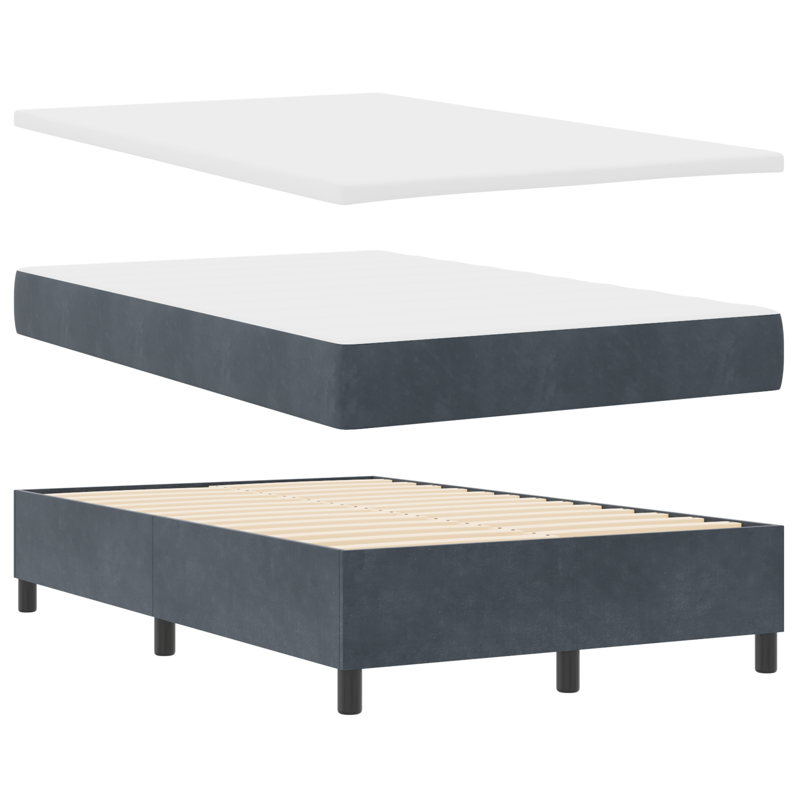 vidaXL Pat cu arcuri cu saltea Gri închis 120 x 190 cm Catifea vidaXL Pat cu arcuri cu saltea Gri închis 120 x 190 cm Catifea