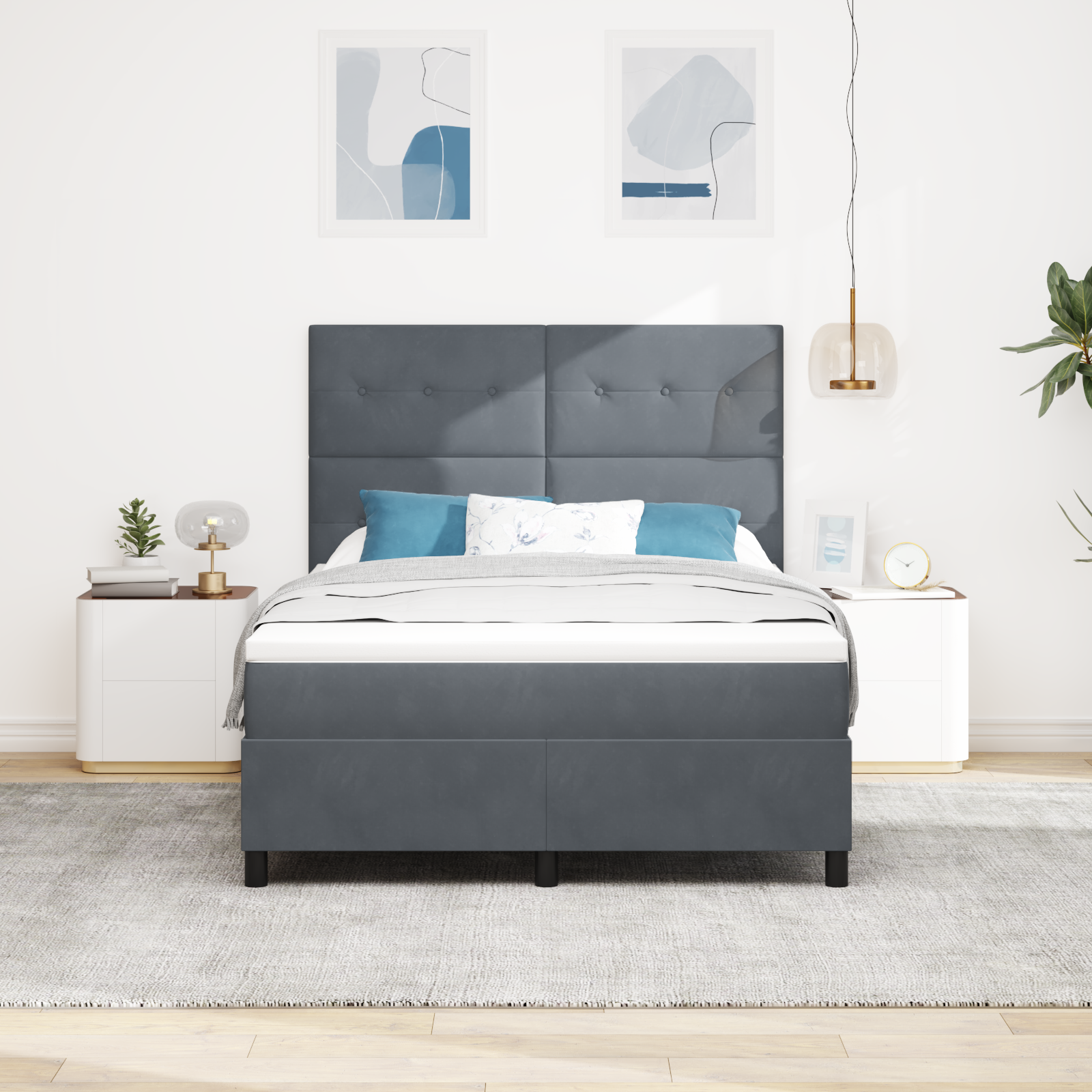 vidaXL Pat cu arcuri cu saltea Gri închis 160 x 200 cm Catifea vidaXL Pat cu arcuri cu saltea Gri închis 160 x 200 cm Catifea