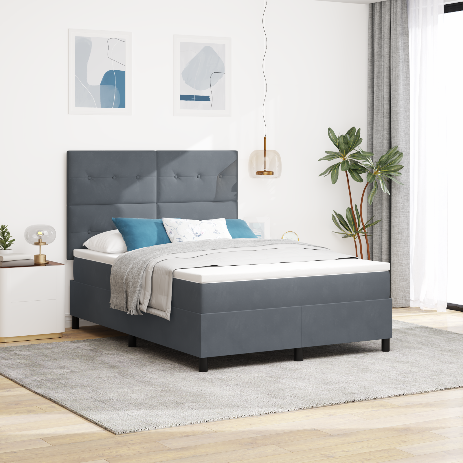 vidaXL Pat cu arcuri cu saltea Gri închis 160 x 200 cm Catifea vidaXL Pat cu arcuri cu saltea Gri închis 160 x 200 cm Catifea