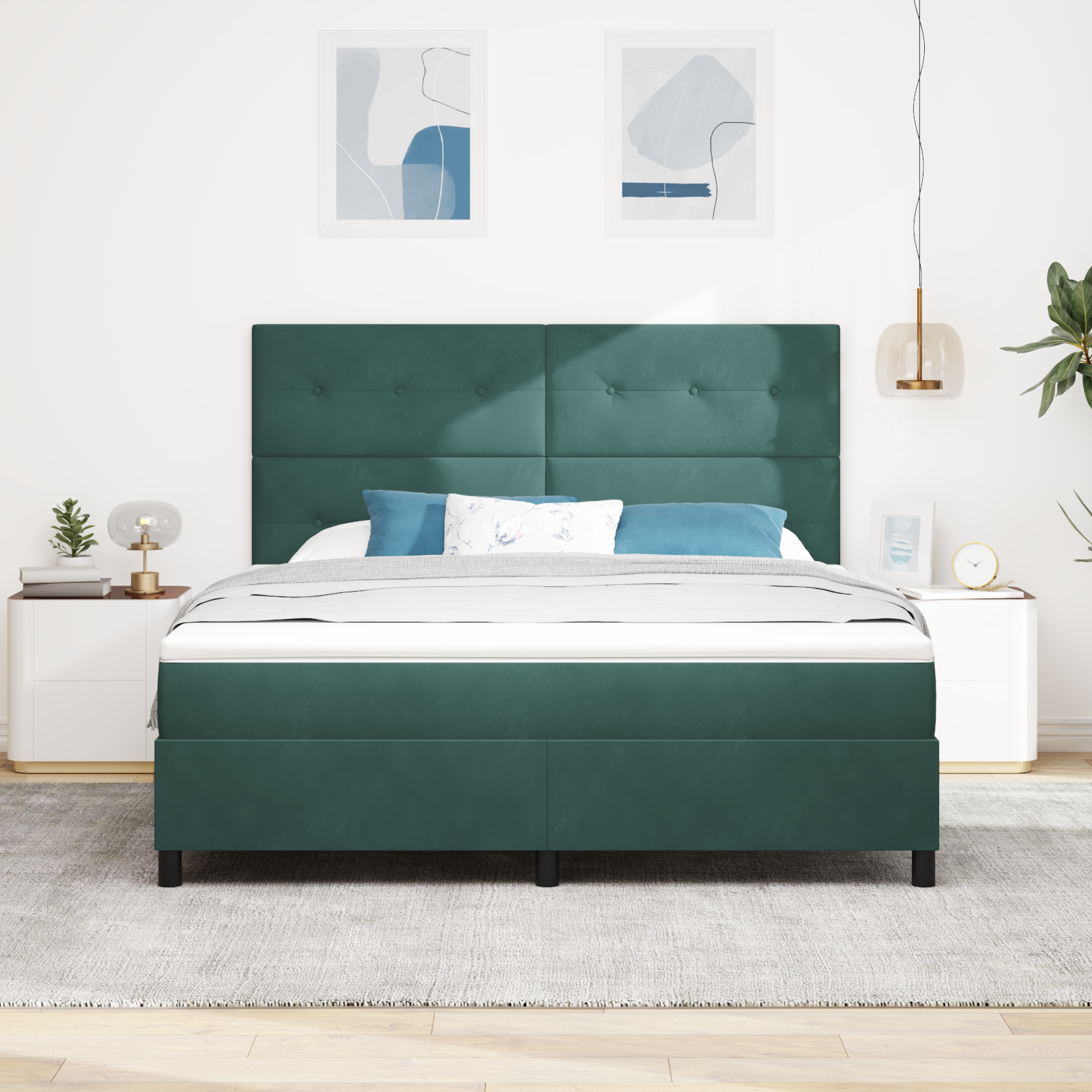 vidaXL Pat cu arcuri cu saltea Verde închis 180 x 200 cm Catifea