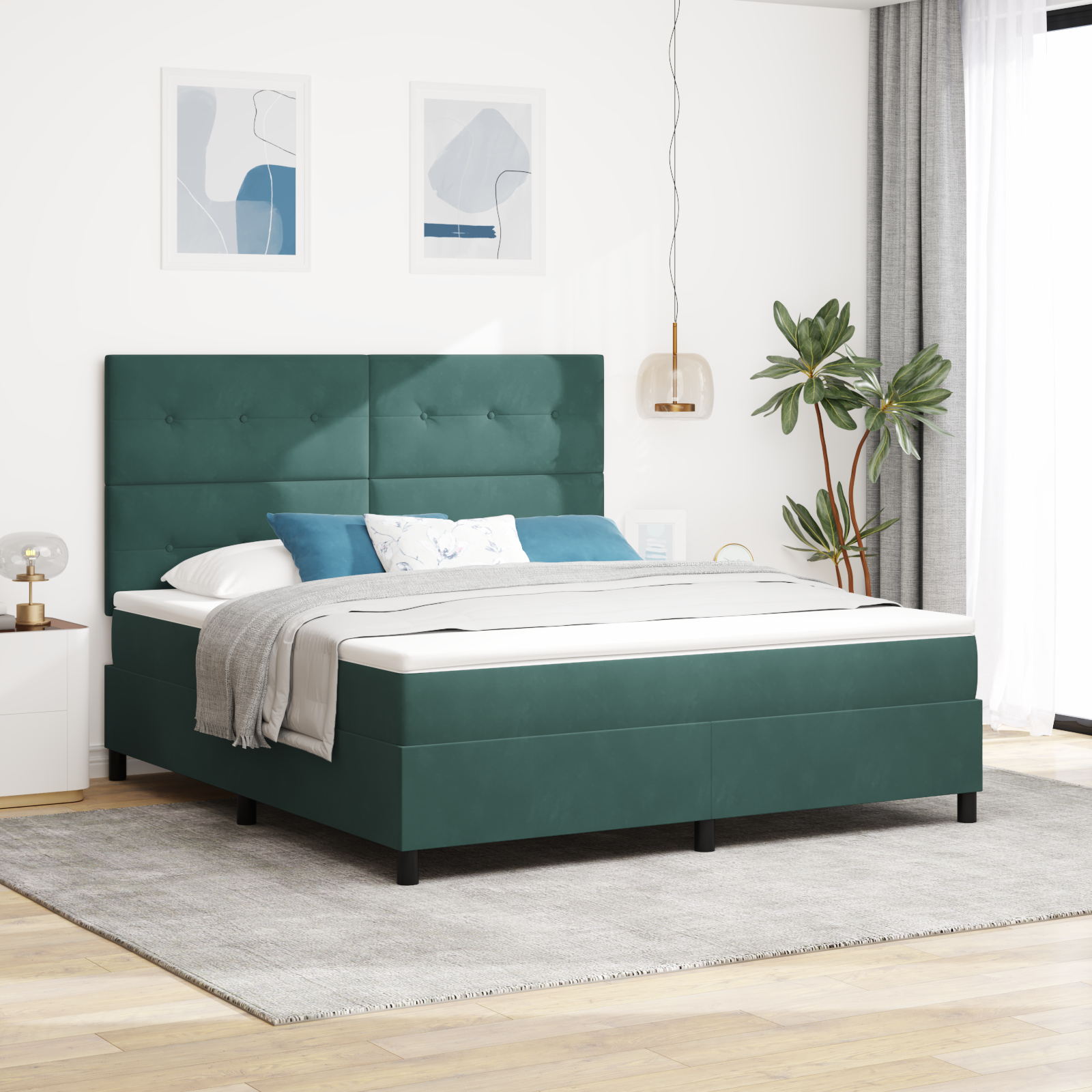 vidaXL Pat cu arcuri cu saltea Verde închis 180 x 200 cm Catifea