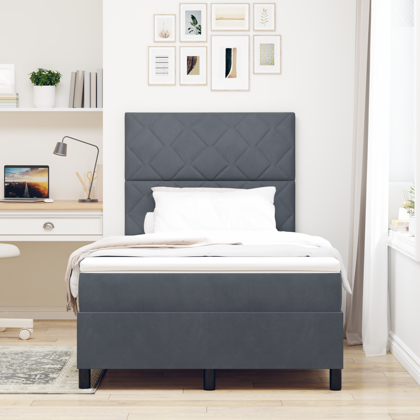 vidaXL Pat cu arcuri cu saltea Gri închis 120 x 190 cm Catifea vidaXL Pat cu arcuri cu saltea Gri închis 120 x 190 cm Catifea