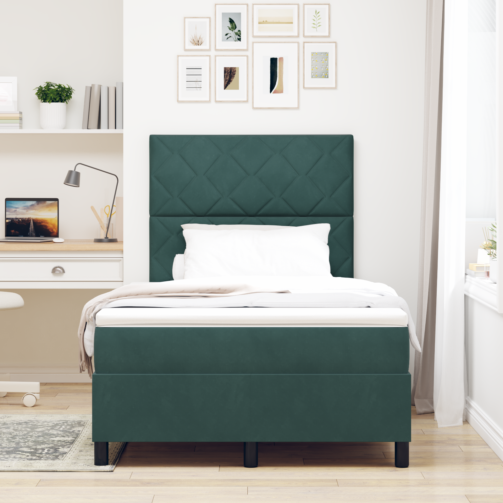 vidaXL Pat cu arcuri cu saltea Verde închis 120 x 200 cm Catifea vidaXL Pat cu arcuri cu saltea Verde închis 120 x 200 cm Catifea