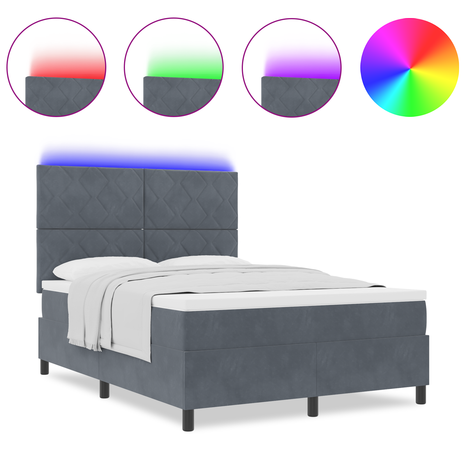 vidaXL Pat cu arcuri cu saltea Gri închis 140 x 190 cm Catifea vidaXL Pat cu arcuri cu saltea Gri închis 140 x 190 cm Catifea