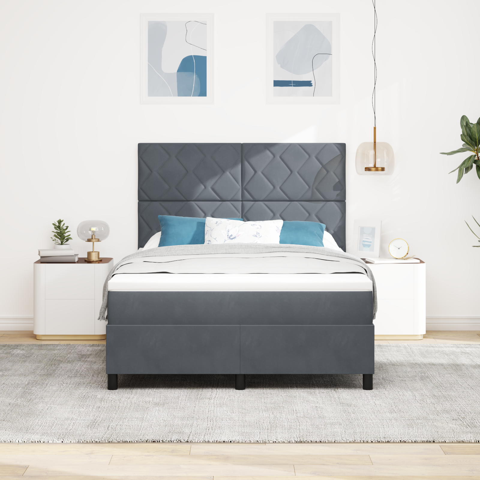 vidaXL Pat cu arcuri cu saltea Gri închis 140 x 190 cm Catifea vidaXL Pat cu arcuri cu saltea Gri închis 140 x 190 cm Catifea