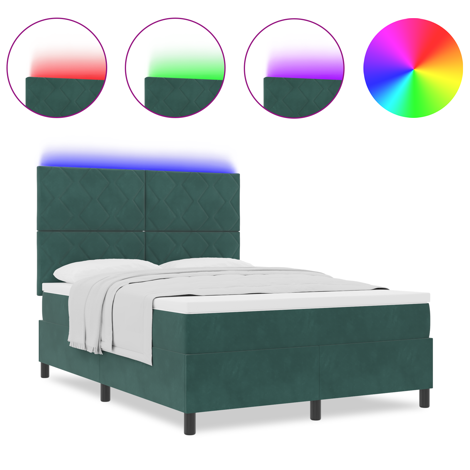vidaXL Pat cu arcuri cu saltea Verde închis 140 x 190 cm Catifea vidaXL Pat cu arcuri cu saltea Verde închis 140 x 190 cm Catifea