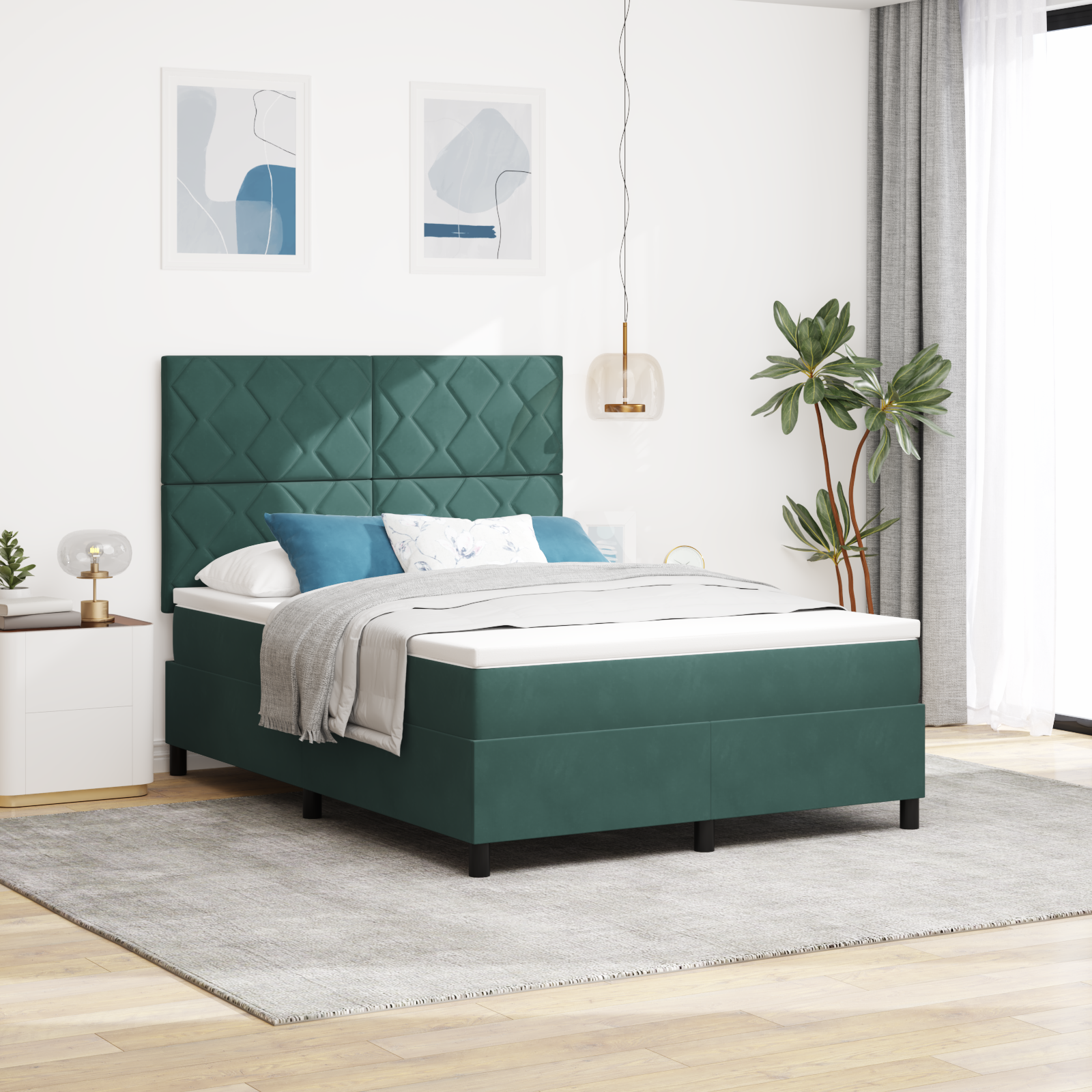vidaXL Pat cu arcuri cu saltea Verde închis 140 x 190 cm Catifea vidaXL Pat cu arcuri cu saltea Verde închis 140 x 190 cm Catifea