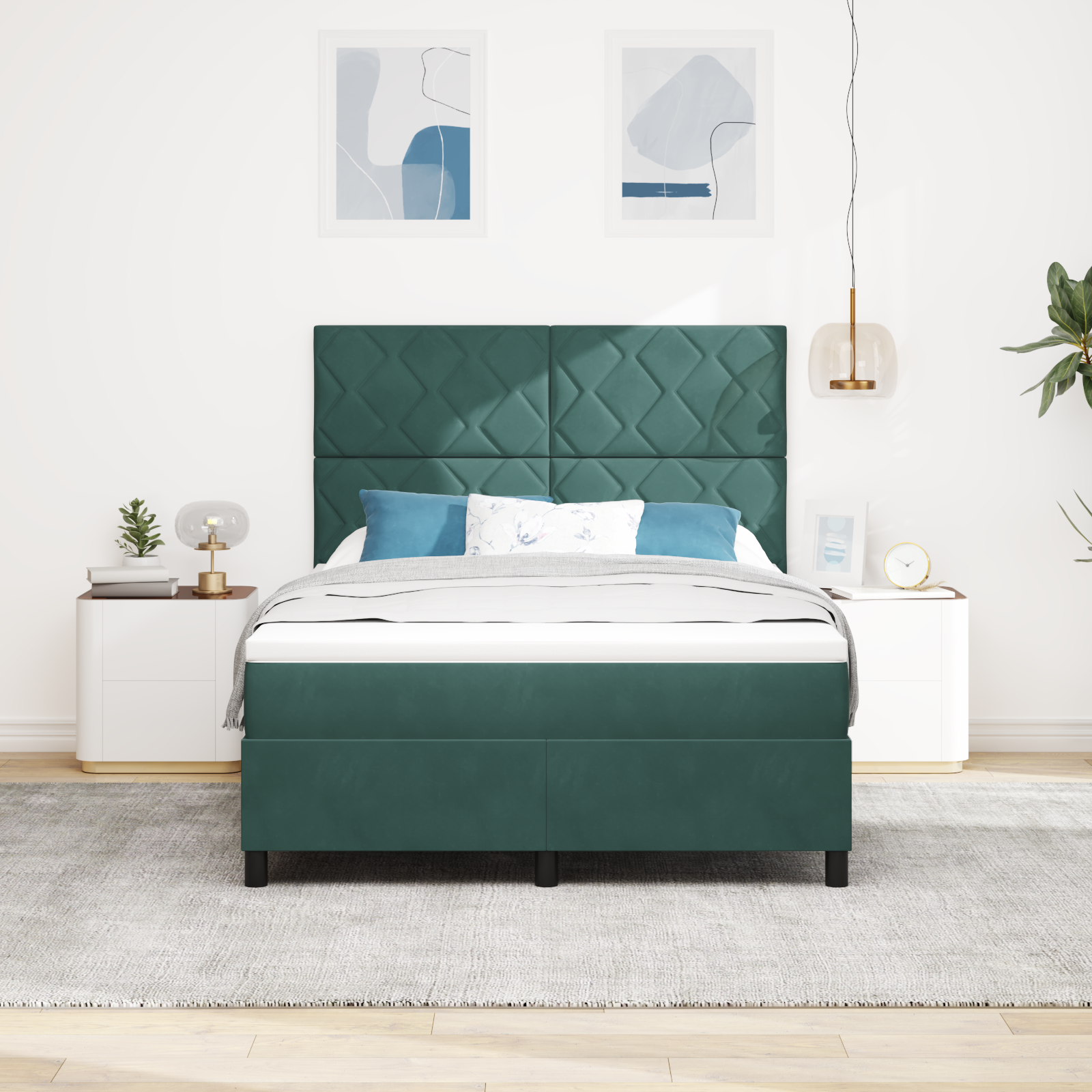 vidaXL Pat cu arcuri cu saltea Verde închis 140 x 200 cm Catifea vidaXL Pat cu arcuri cu saltea Verde închis 140 x 200 cm Catifea