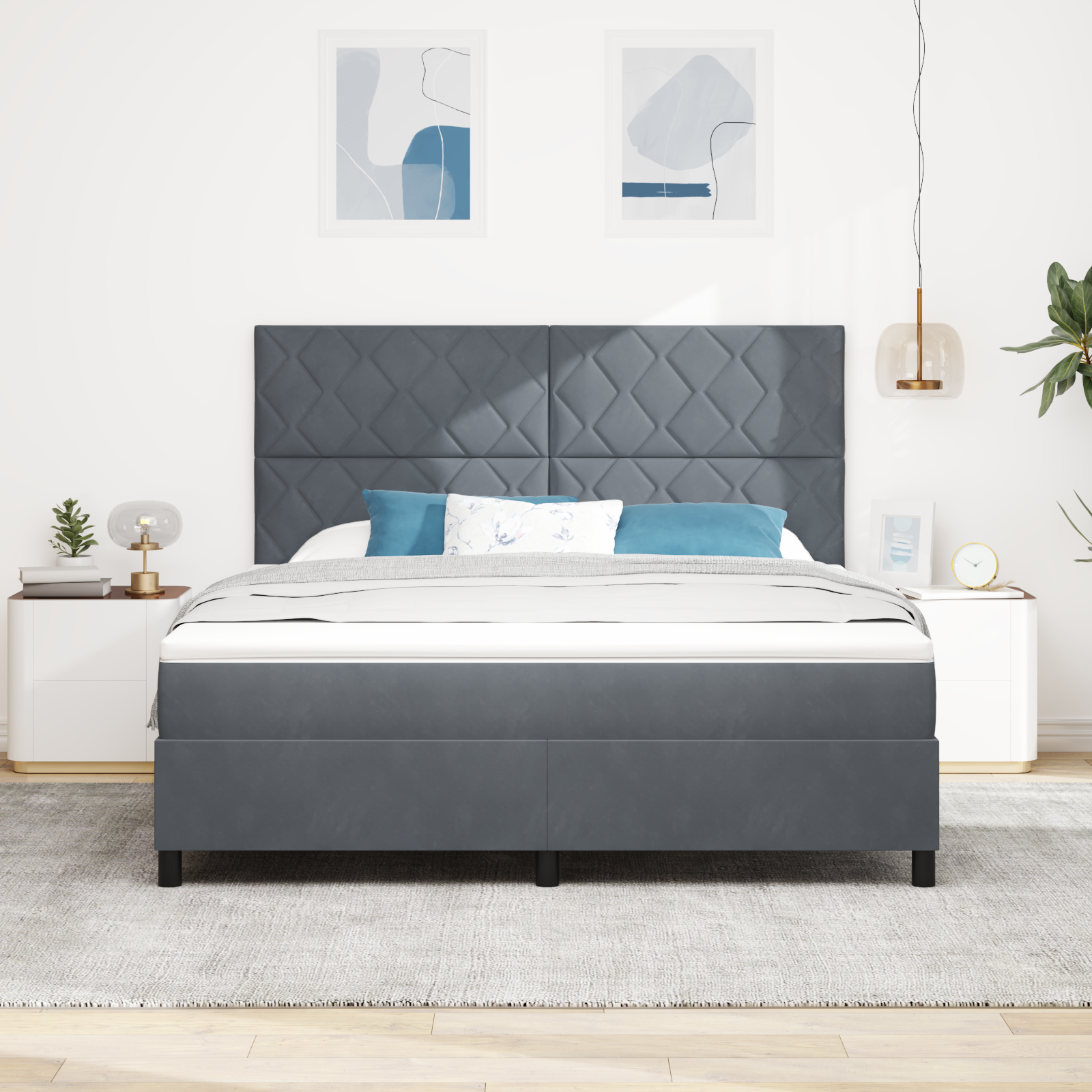 vidaXL Pat cu arcuri cu saltea Gri închis 180 x 200 cm Catifea vidaXL Pat cu arcuri cu saltea Gri închis 180 x 200 cm Catifea