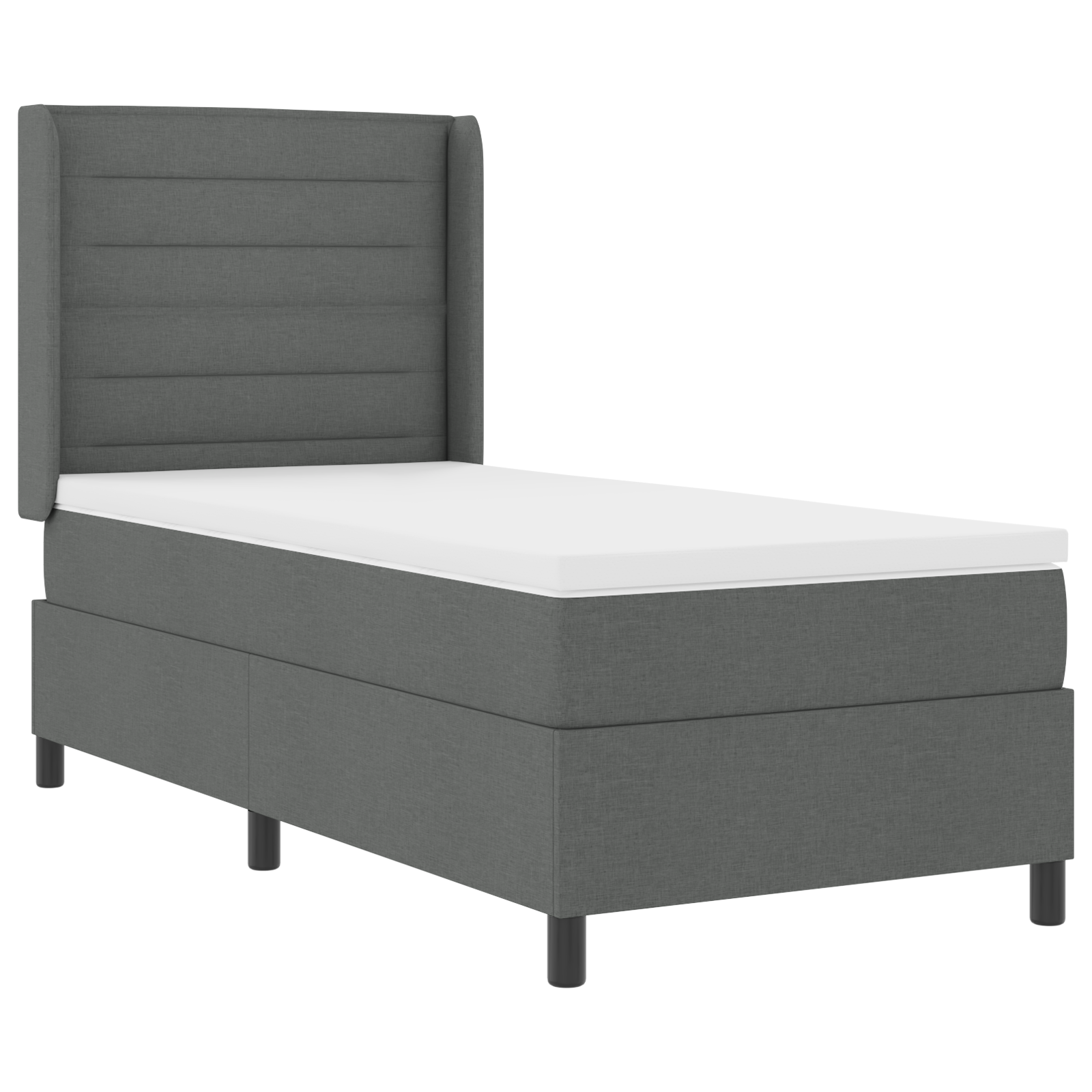vidaXL Pat cu arcuri cu saltea Gri închis 100 x 200 cm țesătură vidaXL Pat cu arcuri cu saltea Gri închis 100 x 200 cm țesătură
