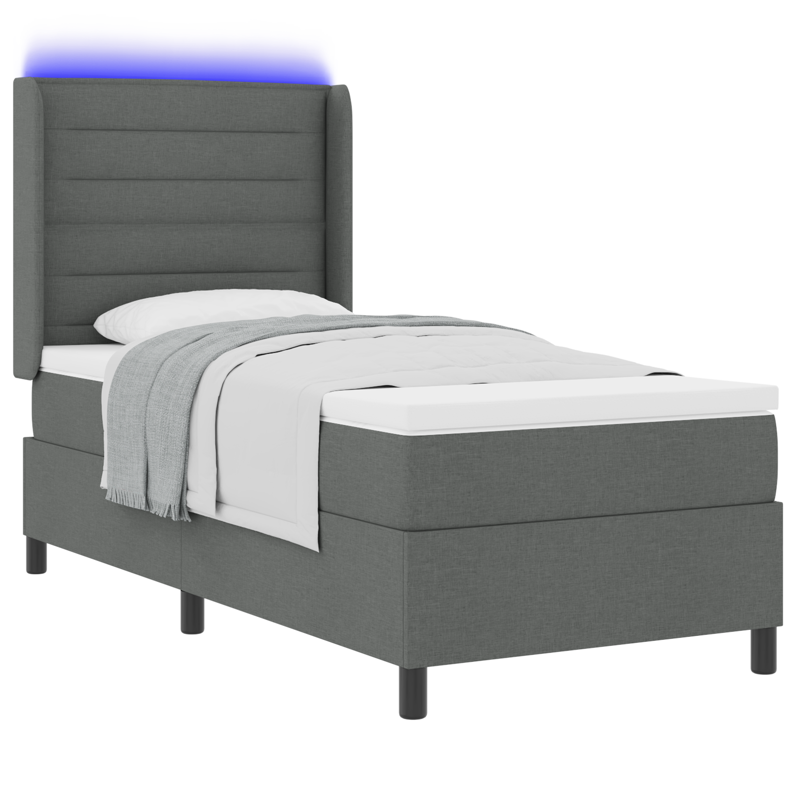 vidaXL Pat cu arcuri cu saltea Gri închis 100 x 200 cm țesătură vidaXL Pat cu arcuri cu saltea Gri închis 100 x 200 cm țesătură