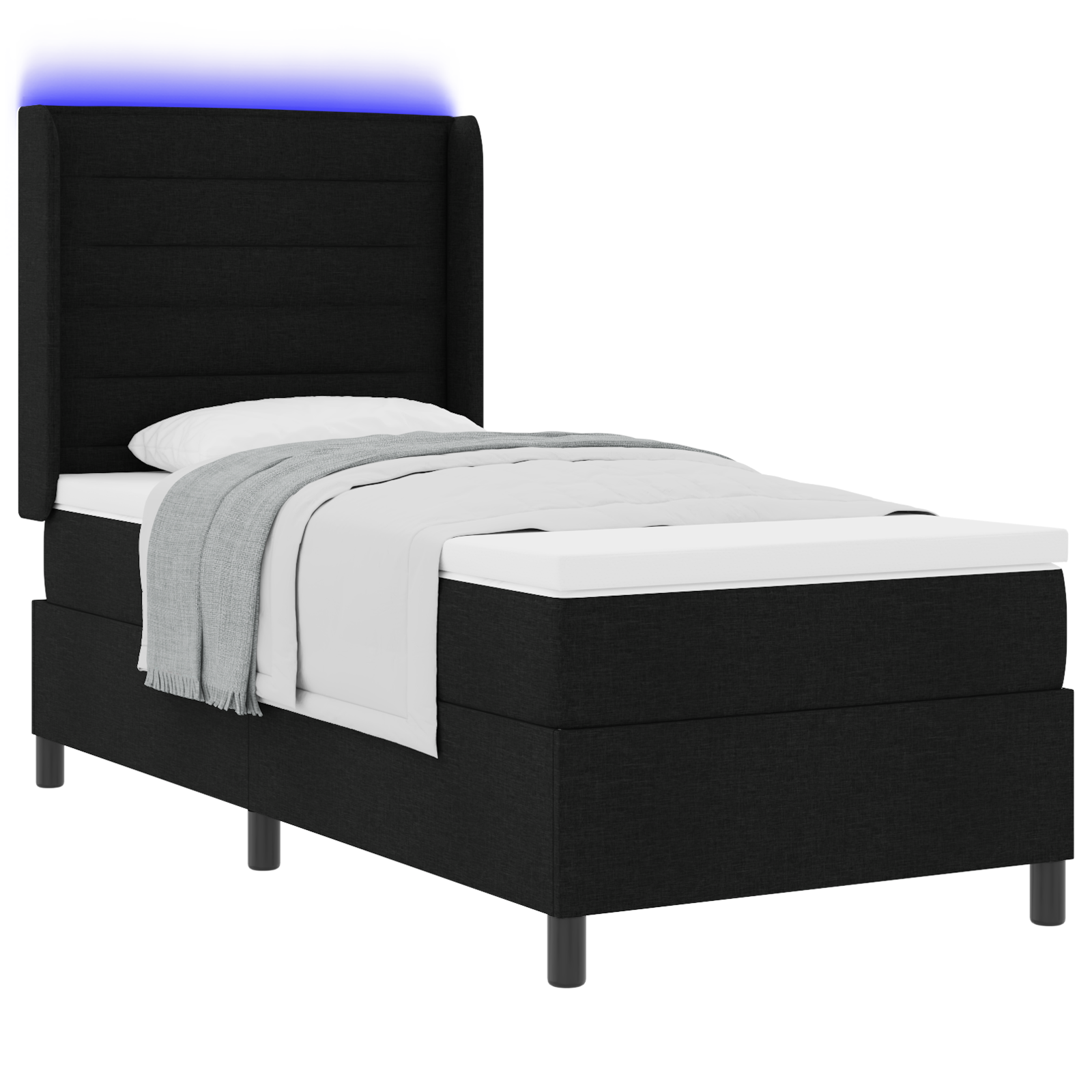 vidaXL Pat cu arcuri cu saltea Negru 100 x 200 cm țesătură vidaXL Pat cu arcuri cu saltea Negru 100 x 200 cm țesătură