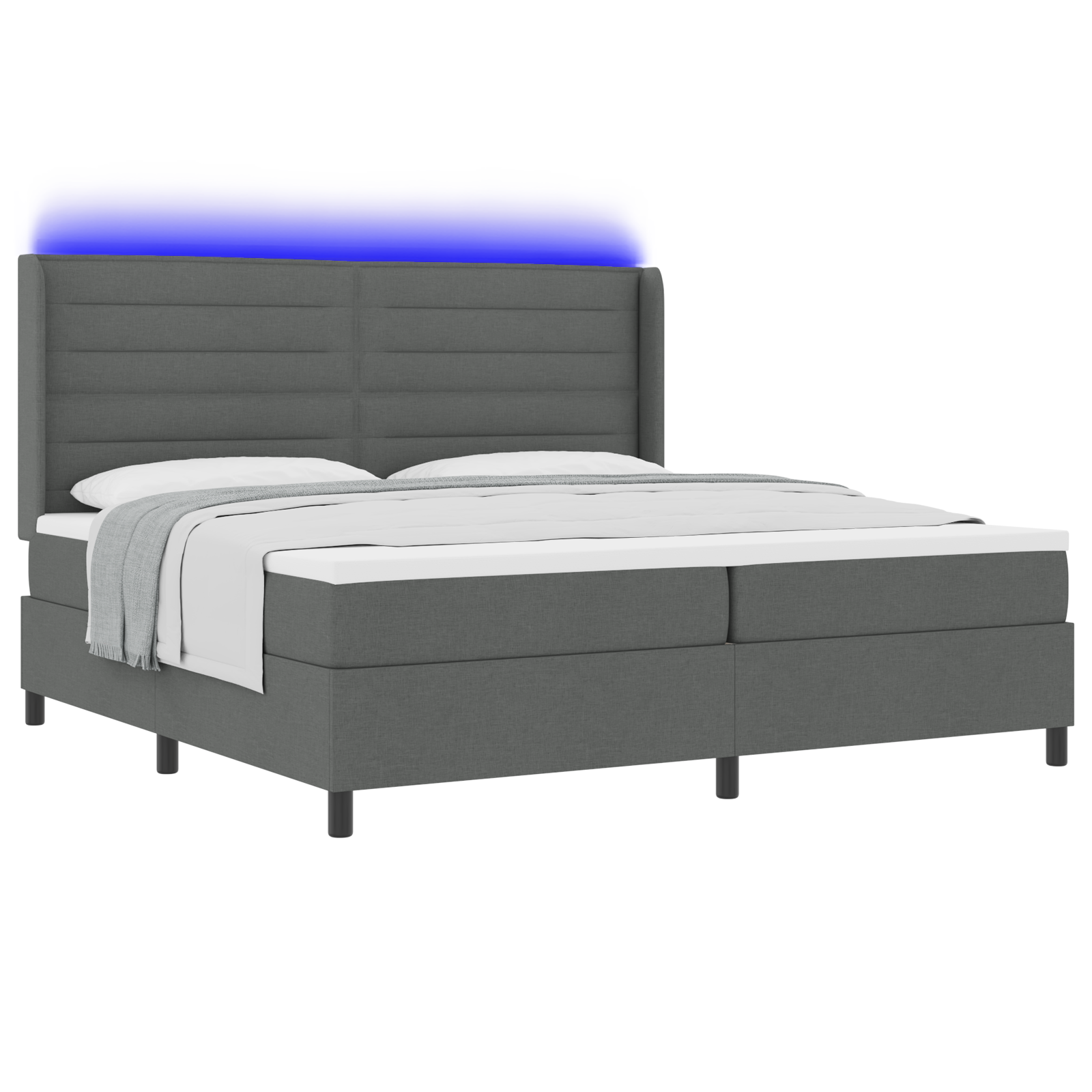vidaXL Pat cu arcuri cu saltea Gri închis 200 x 200 cm țesătură vidaXL Pat cu arcuri cu saltea Gri închis 200 x 200 cm țesătură