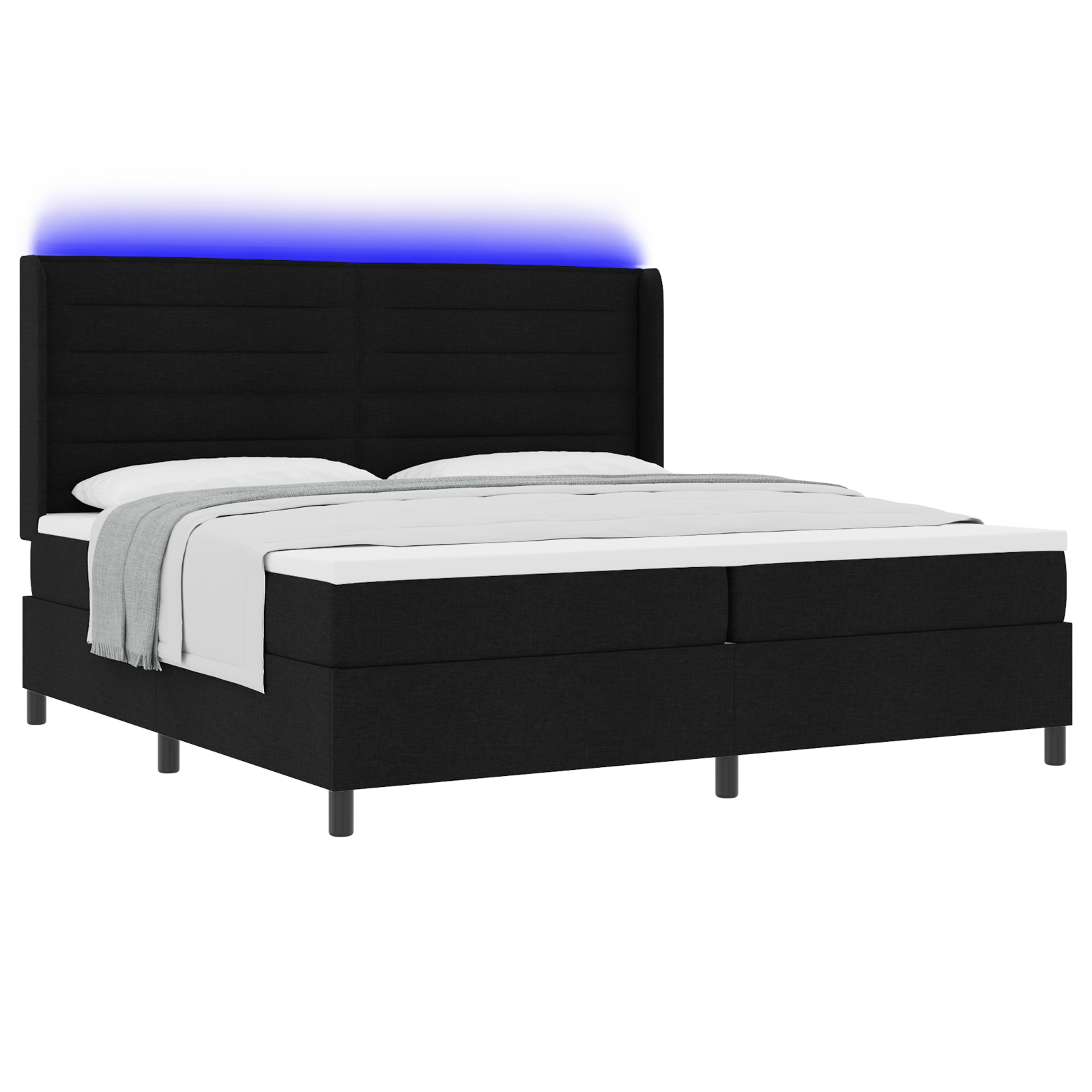 vidaXL Pat cu arcuri cu saltea Negru 200 x 200 cm țesătură vidaXL Pat cu arcuri cu saltea Negru 200 x 200 cm țesătură