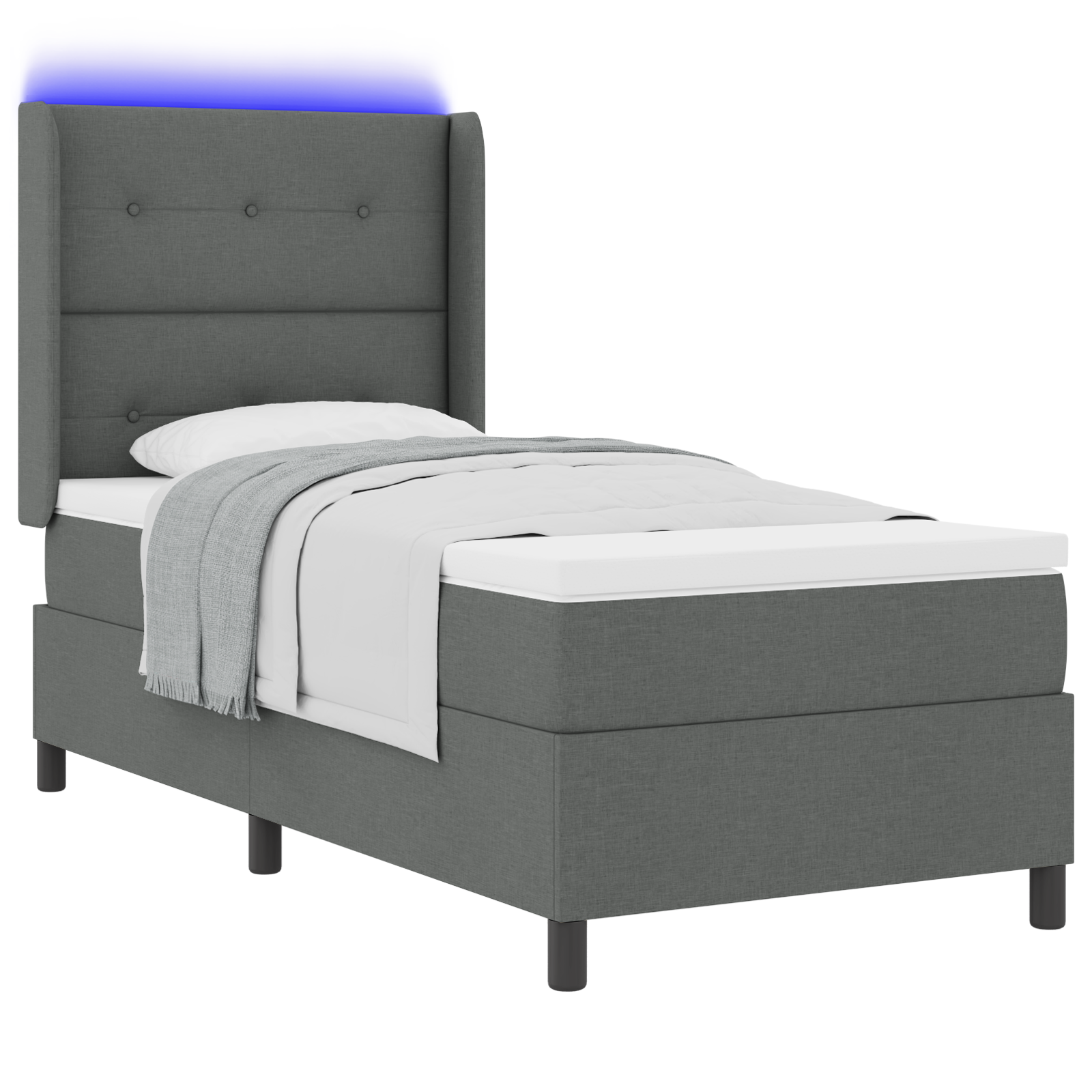 vidaXL Pat cu arcuri cu saltea Gri închis 100 x 200 cm țesătură vidaXL Pat cu arcuri cu saltea Gri închis 100 x 200 cm țesătură