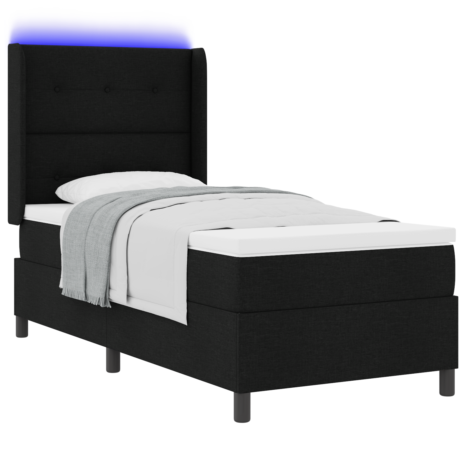 vidaXL Pat cu arcuri cu saltea Negru 100 x 200 cm țesătură vidaXL Pat cu arcuri cu saltea Negru 100 x 200 cm țesătură