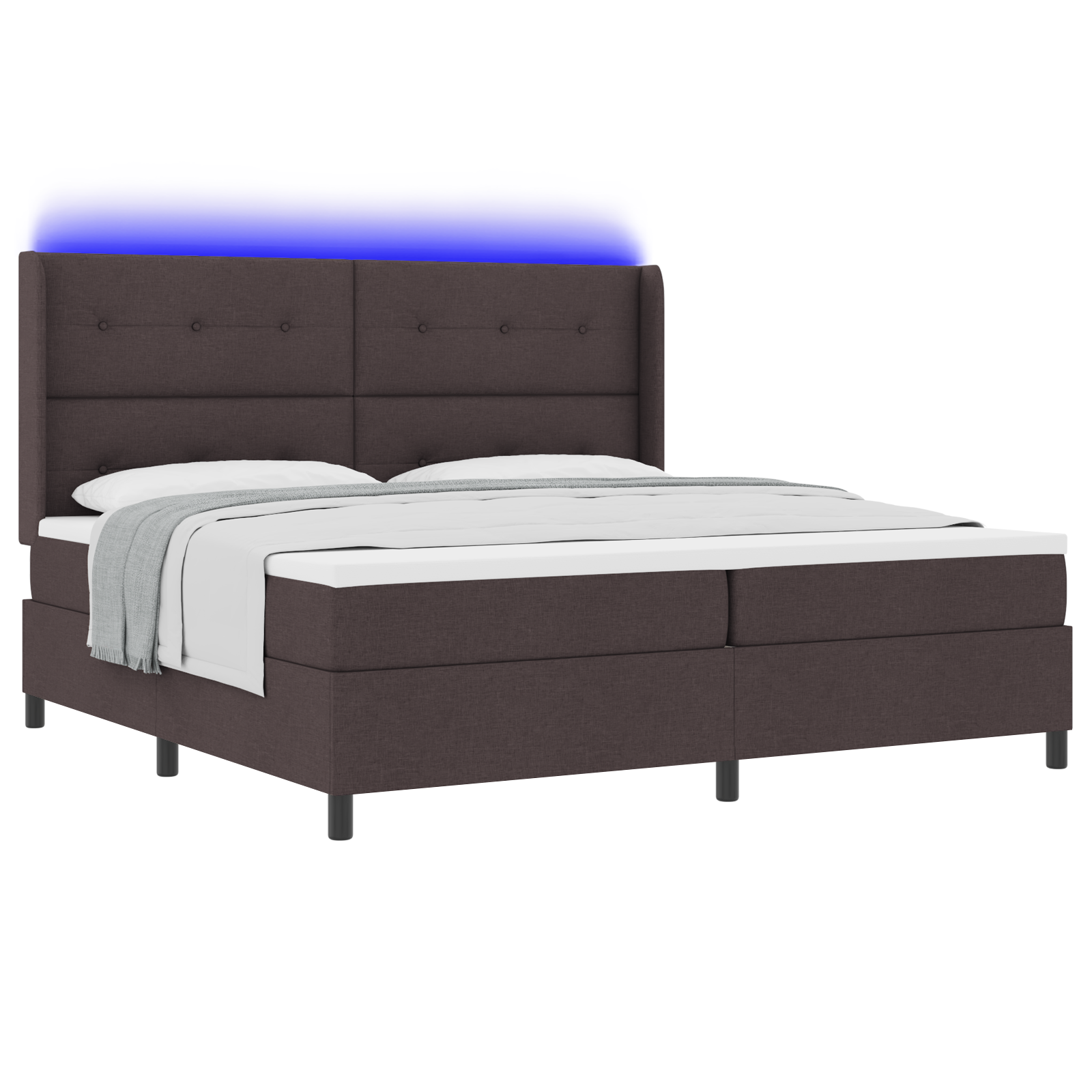 vidaXL Pat cu arcuri cu saltea Maro închis 200 x 200 cm țesătură vidaXL Pat cu arcuri cu saltea Maro închis 200 x 200 cm țesătură