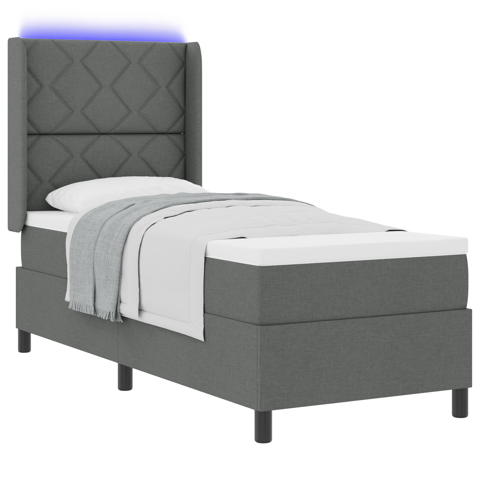 vidaXL Pat cu arcuri cu saltea Gri închis 80 x 200 cm țesătură vidaXL Pat cu arcuri cu saltea Gri închis 80 x 200 cm țesătură