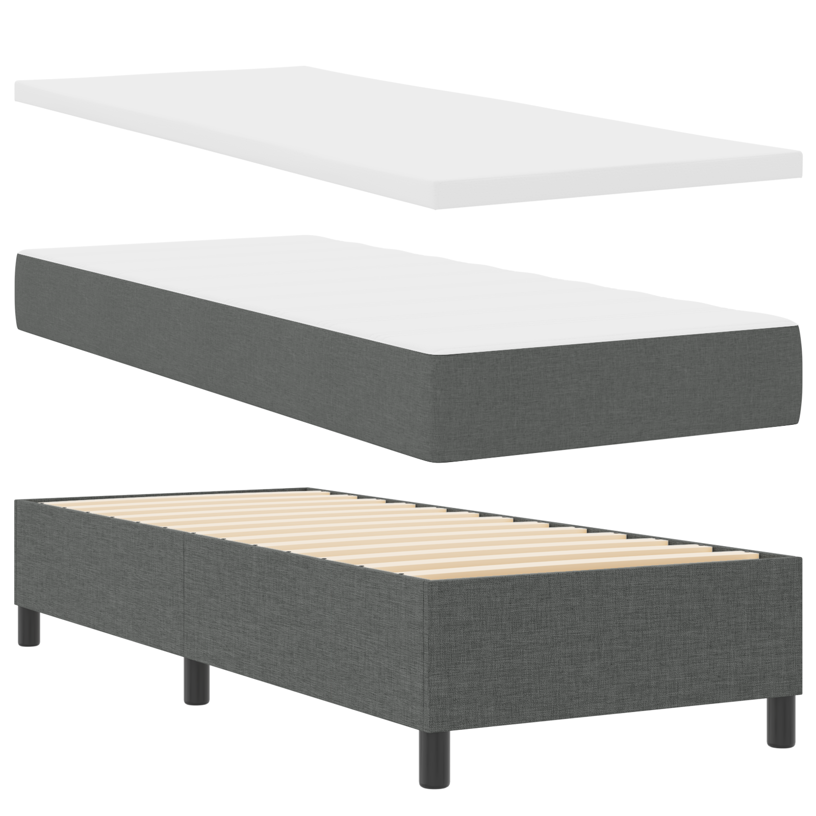 vidaXL Pat cu arcuri cu saltea Gri închis 80 x 200 cm țesătură vidaXL Pat cu arcuri cu saltea Gri închis 80 x 200 cm țesătură