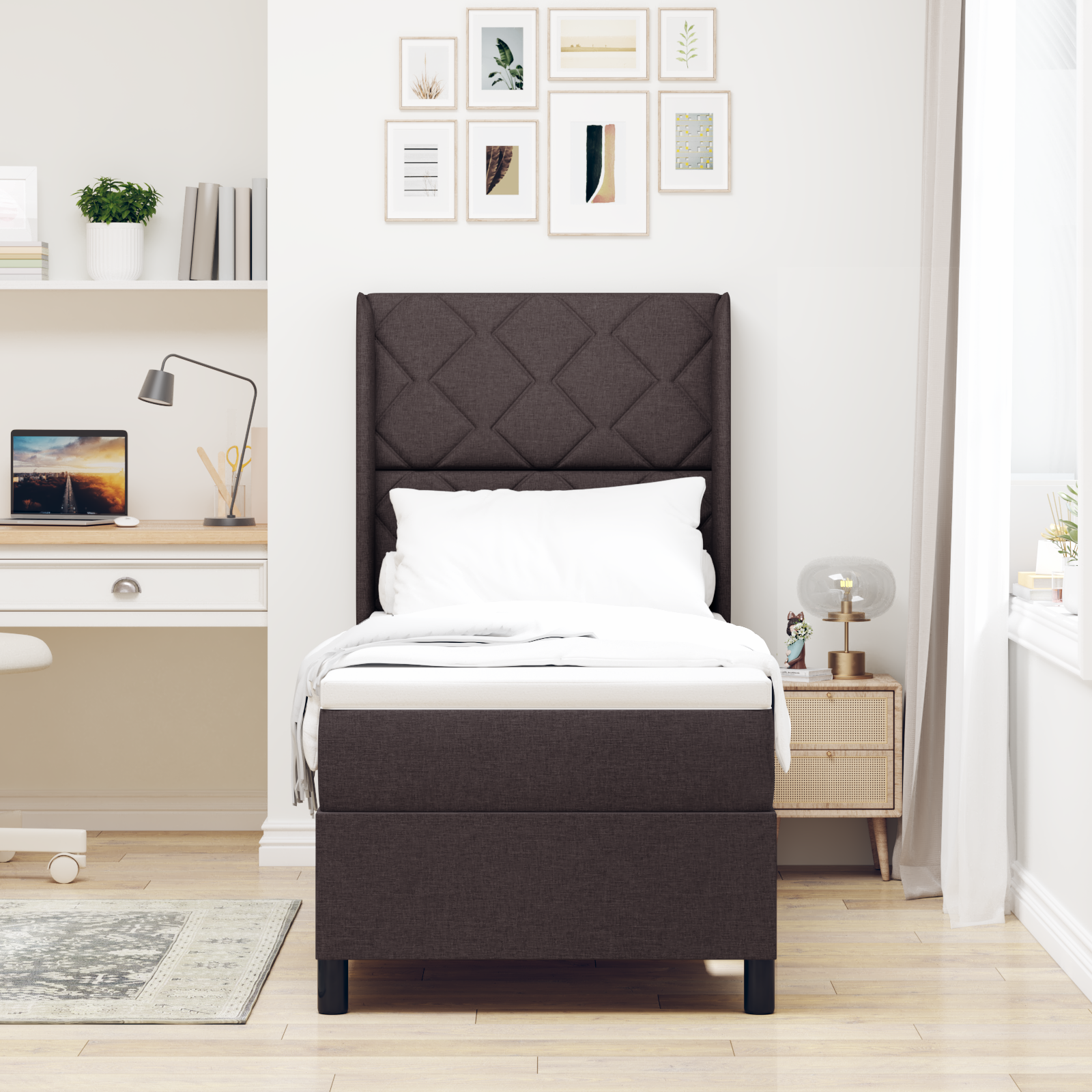vidaXL Pat cu arcuri cu saltea Maro închis 80 x 200 cm țesătură vidaXL Pat cu arcuri cu saltea Maro închis 80 x 200 cm țesătură
