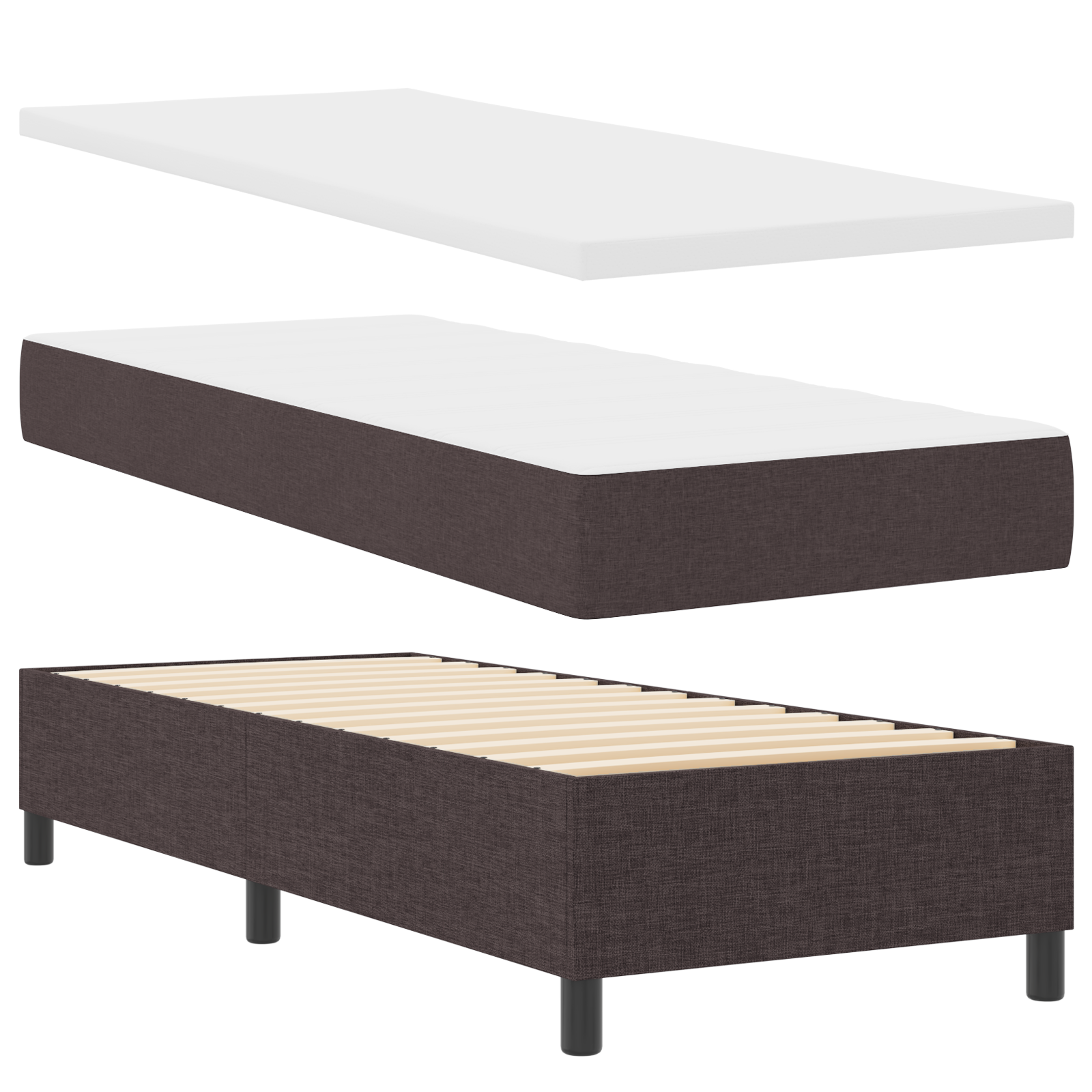 vidaXL Pat cu arcuri cu saltea Maro închis 80 x 200 cm țesătură vidaXL Pat cu arcuri cu saltea Maro închis 80 x 200 cm țesătură
