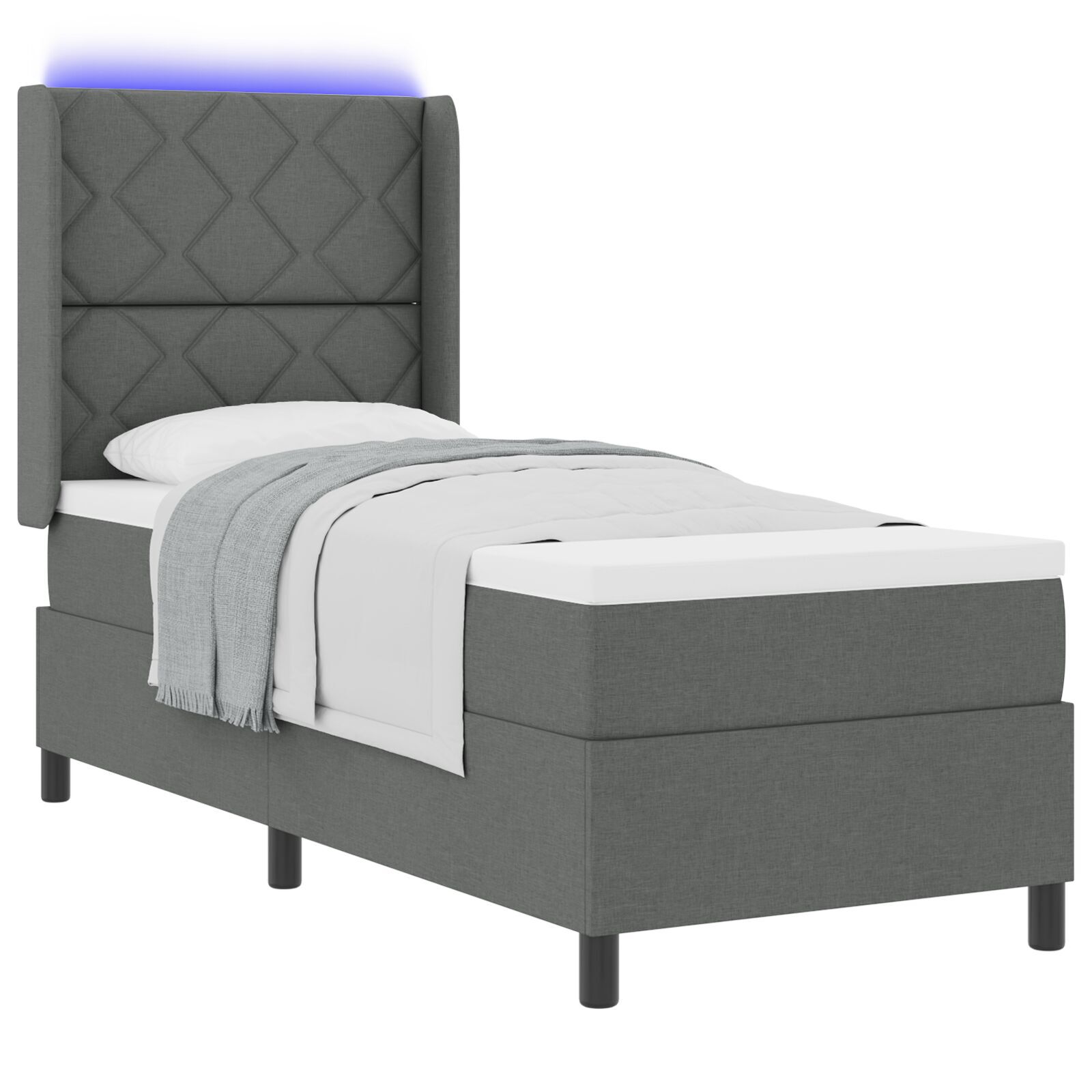 vidaXL Pat cu arcuri cu saltea Gri închis 90 x 190 cm țesătură vidaXL Pat cu arcuri cu saltea Gri închis 90 x 190 cm țesătură