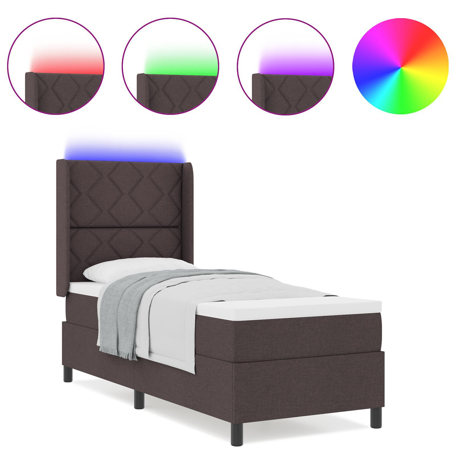 vidaXL Pat cu arcuri cu saltea Maro închis 90 x 190 cm țesătură vidaXL Pat cu arcuri cu saltea Maro închis 90 x 190 cm țesătură