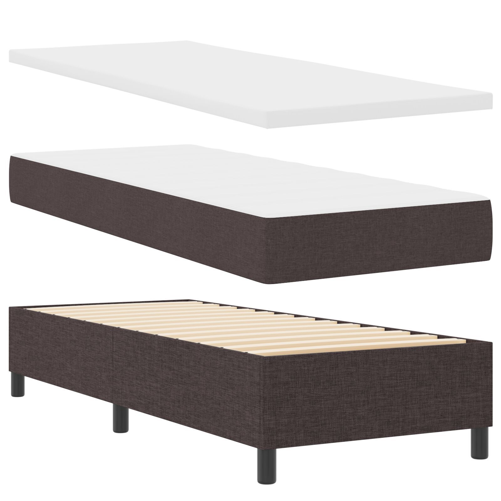 vidaXL Pat cu arcuri cu saltea Maro închis 90 x 190 cm țesătură vidaXL Pat cu arcuri cu saltea Maro închis 90 x 190 cm țesătură
