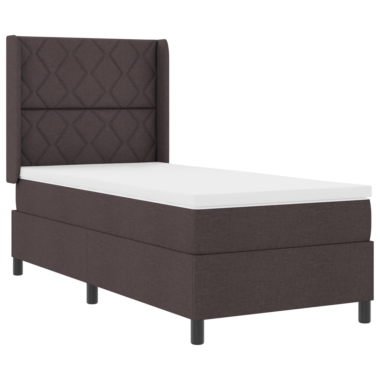 vidaXL Pat cu arcuri cu saltea Maro închis 100 x 200 cm țesătură vidaXL Pat cu arcuri cu saltea Maro închis 100 x 200 cm țesătură