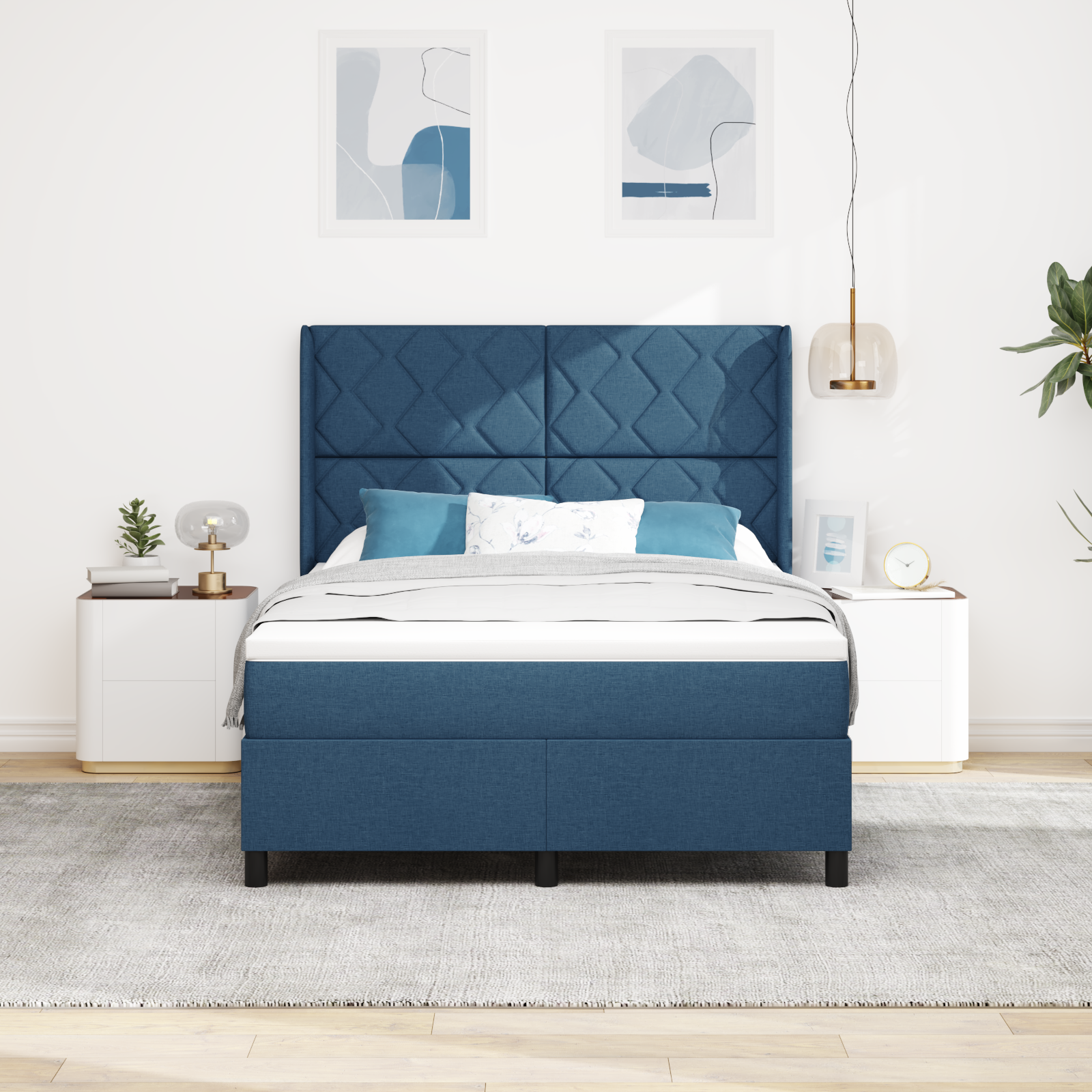 vidaXL <strong>Pat cu saltea cu arcuri și LED Albastru 140x200 cm</strong> - Țesătură vidaXL <strong>Pat cu saltea cu arcuri și LED Albastru 140x200 cm</strong> - Țesătură