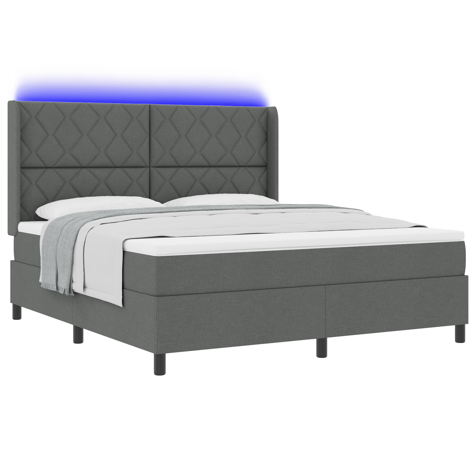 vidaXL Pat cu arcuri cu saltea Gri închis 180 x 200 cm țesătură vidaXL Pat cu arcuri cu saltea Gri închis 180 x 200 cm țesătură