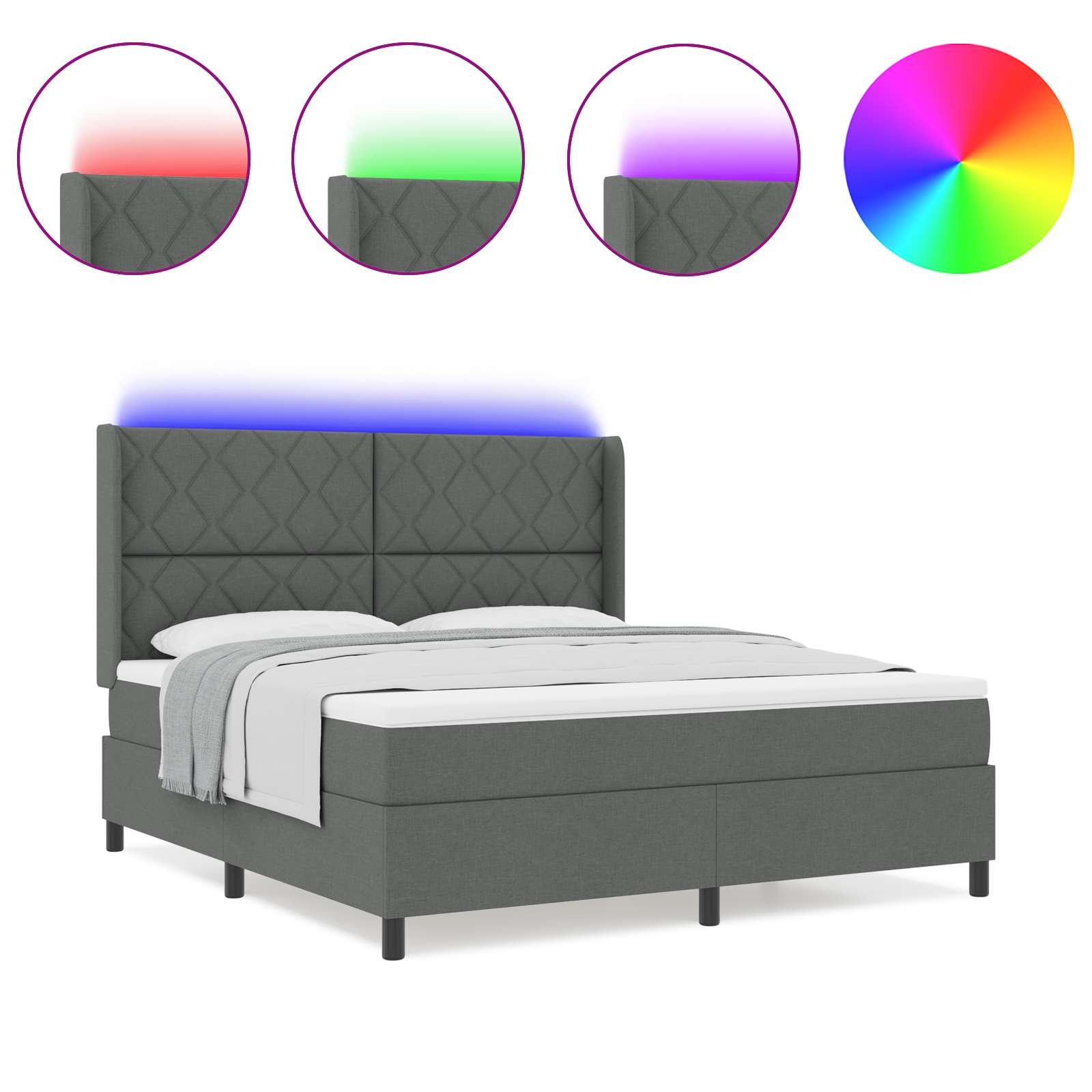 vidaXL Pat cu arcuri cu saltea Gri închis 180 x 200 cm țesătură vidaXL Pat cu arcuri cu saltea Gri închis 180 x 200 cm țesătură